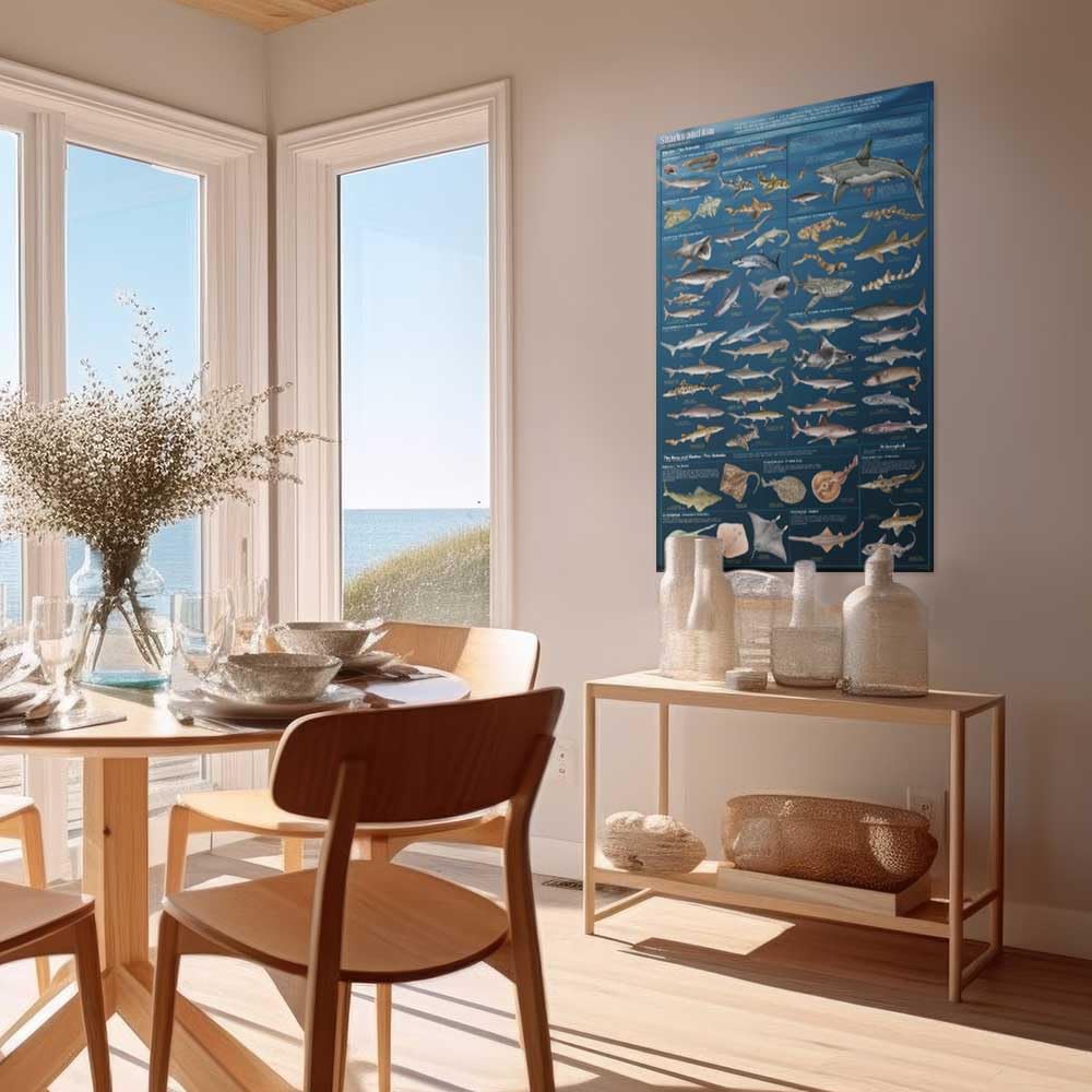 Sharks and Kin Educational Poster - Great White, Thresher, Hammerhead, Skates, Rays - 24x36 Inches - Perfect for Classroom, Marine Biology Study & Ocean Themed Decor