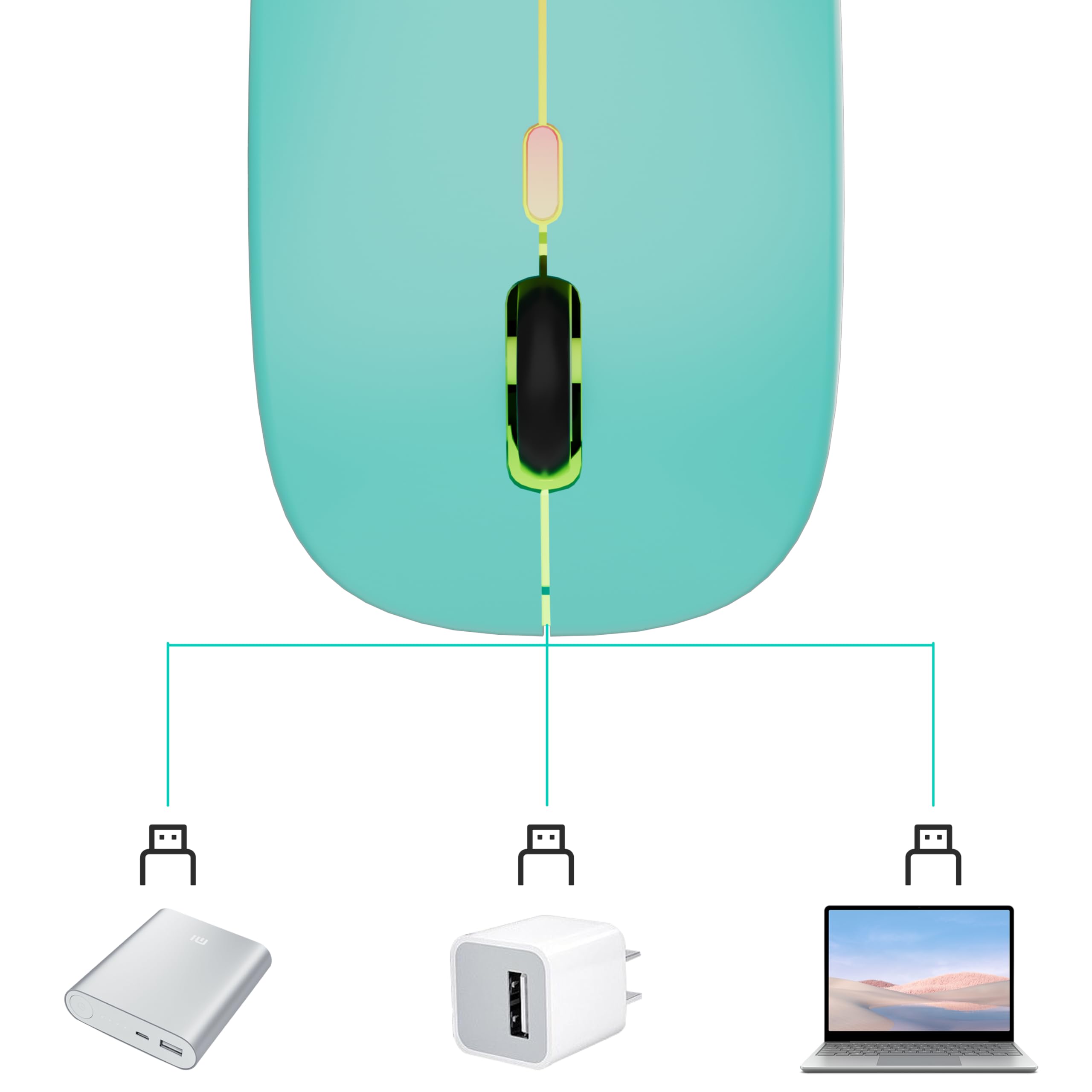 Wireless Rechargeable TQQ Mouse - 7 Color RGB Backlit Gaming Mouse with 2.4GHz USB Mini Receiver, Compatible with Laptop, PC, Computer, Chromebook, Notebook & iPad - Perfect for Gaming, Office Work & Home Use