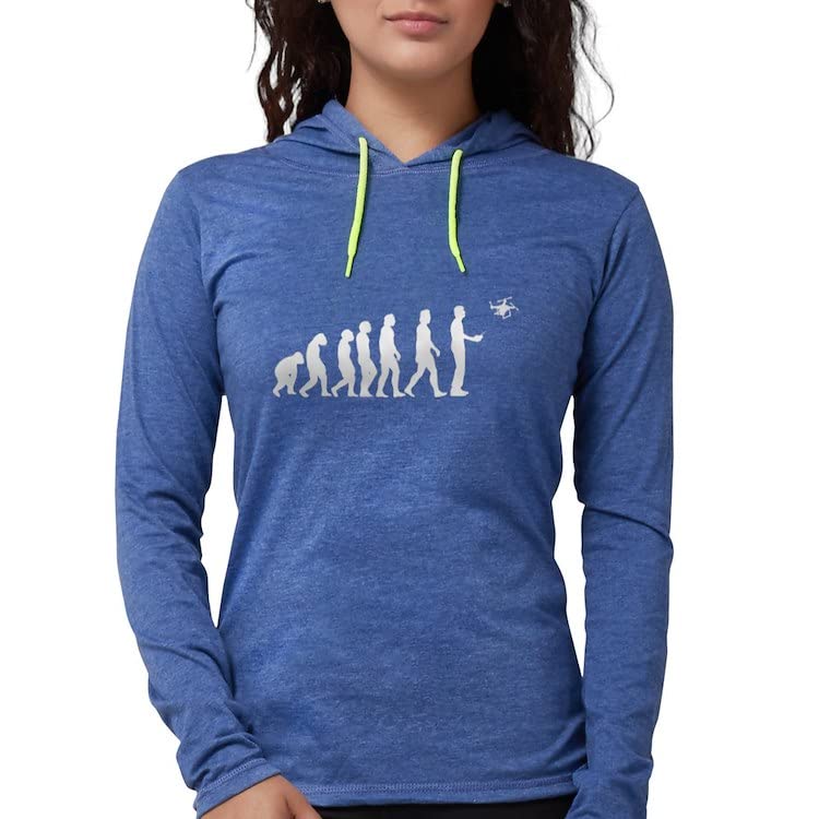 Drone Evolution Women's Hooded Shirt Hoodie T-Shirt | Cool Graphic Print Hoodie for Women | Perfect for Casual Wear, Outdoor Activities & Drone Enthusiasts