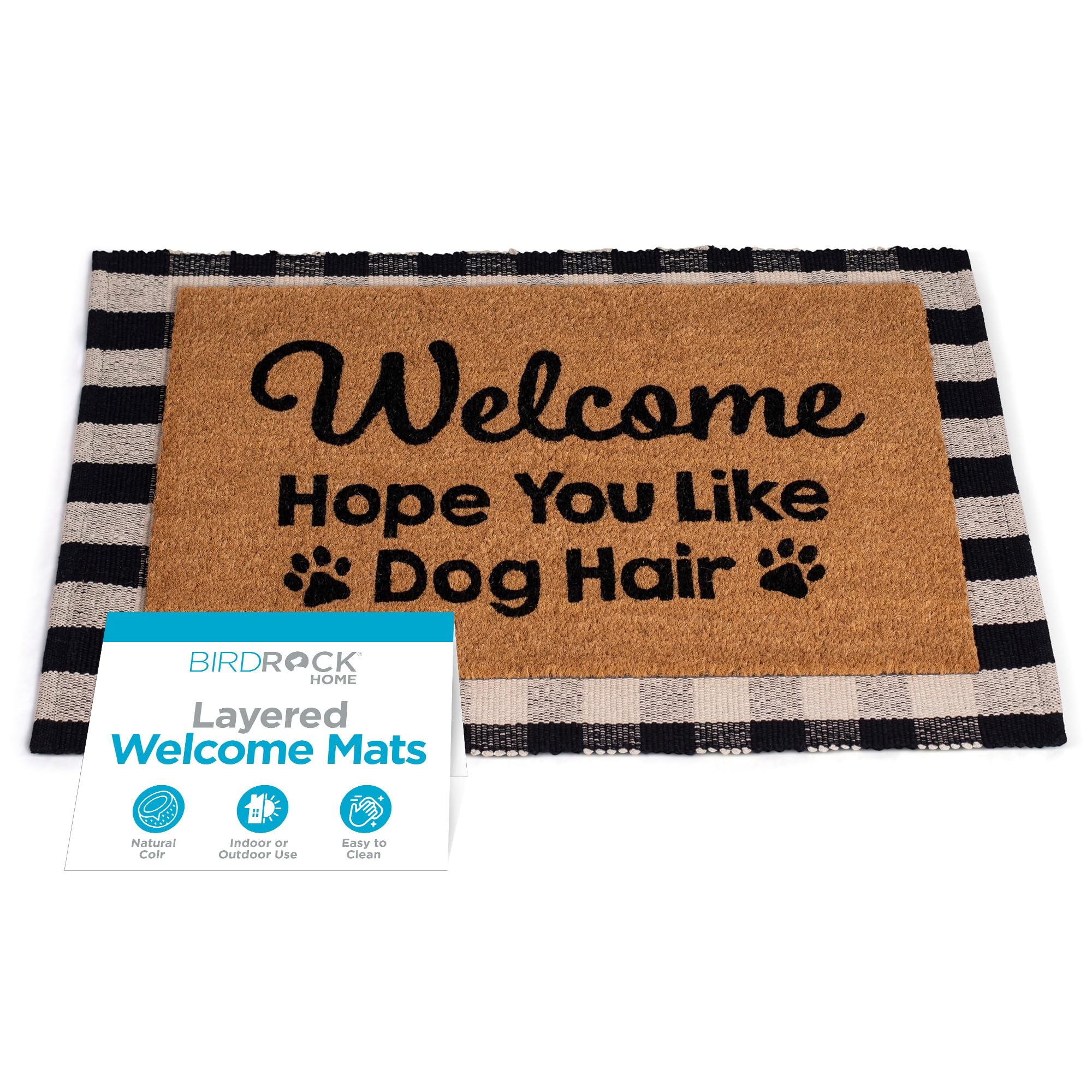 BIRDROCK HOME 18x30 Layered Welcome Mat - Non-Slip Vinyl Backed Outdoor Doormat for Front Door Entryway - Natural Fade Design - Dog Hair Friendly - Perfect for Porch, Patio & Mudroom Use