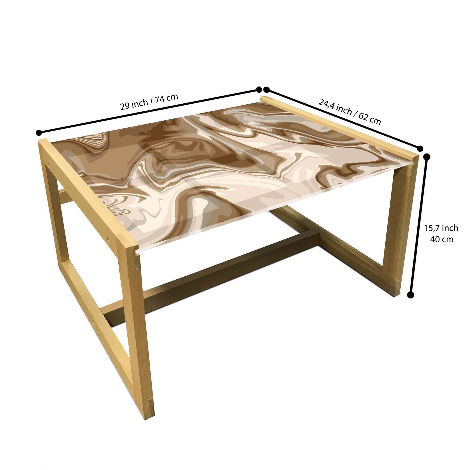 Ambesonne Marble Coffee Table - Abstract Earth Tone Digital Art Print Acrylic Glass Top with Wooden Frame - Modern Office & Dorm Decor in Pale Tan Caramel Brown | Perfect for Living Rooms, Studios & Workspaces