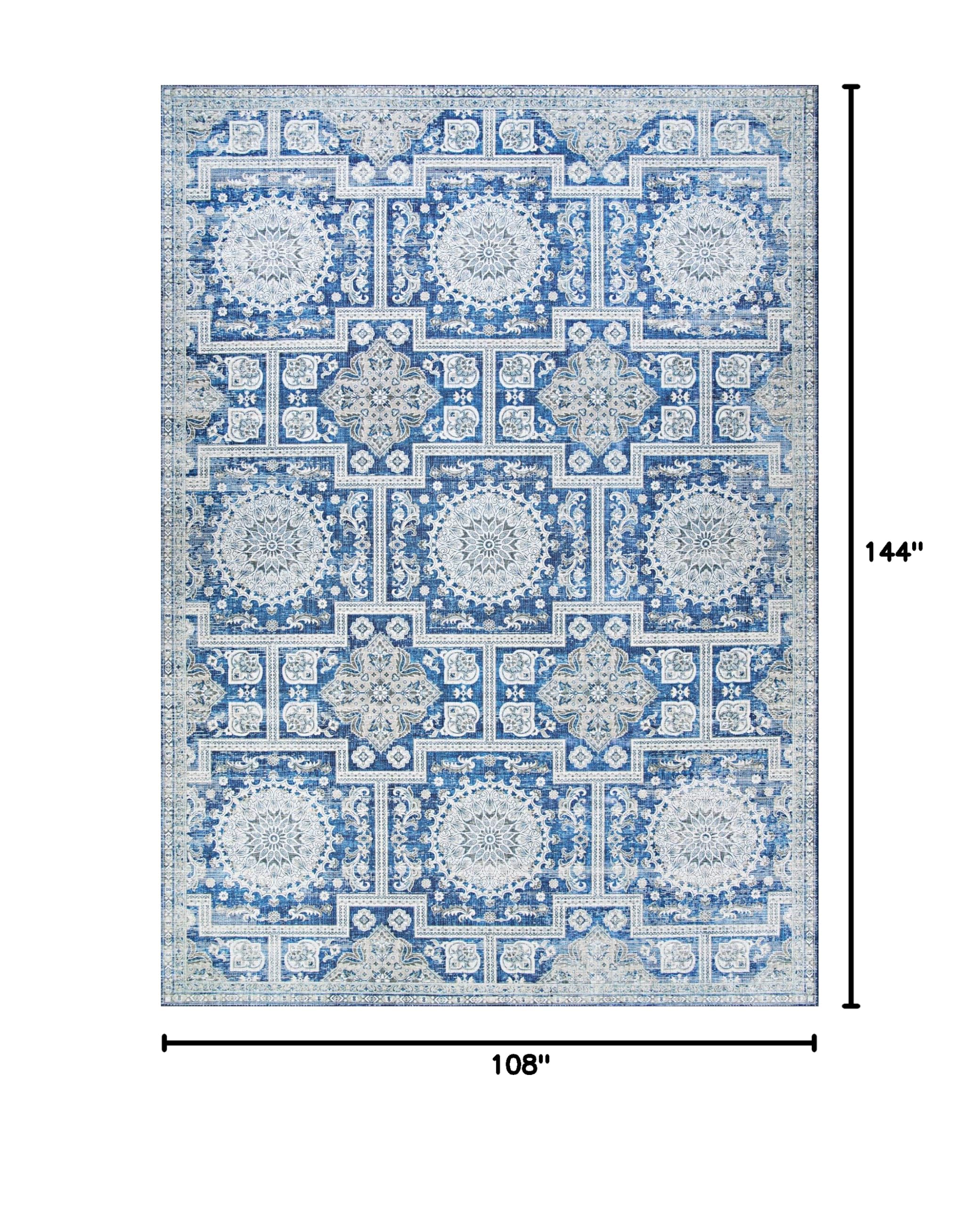 Couristan Pasha Sari Area Rug 9' x 12' Sapphire Blue - Luxury Handmade Wool Rug for Living Room, Bedroom & Dining Room Decor