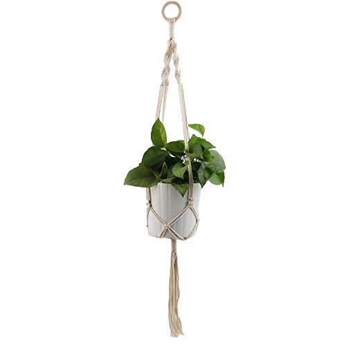 Vintage Macrame Wall Hanging Plant Hanger Basket - Handmade Boho Home Decor for Indoor Plants, Green Flower Pot Holder with Knotted Rope, Perfect for Living Room, Bedroom, Balcony and Garden Decor
