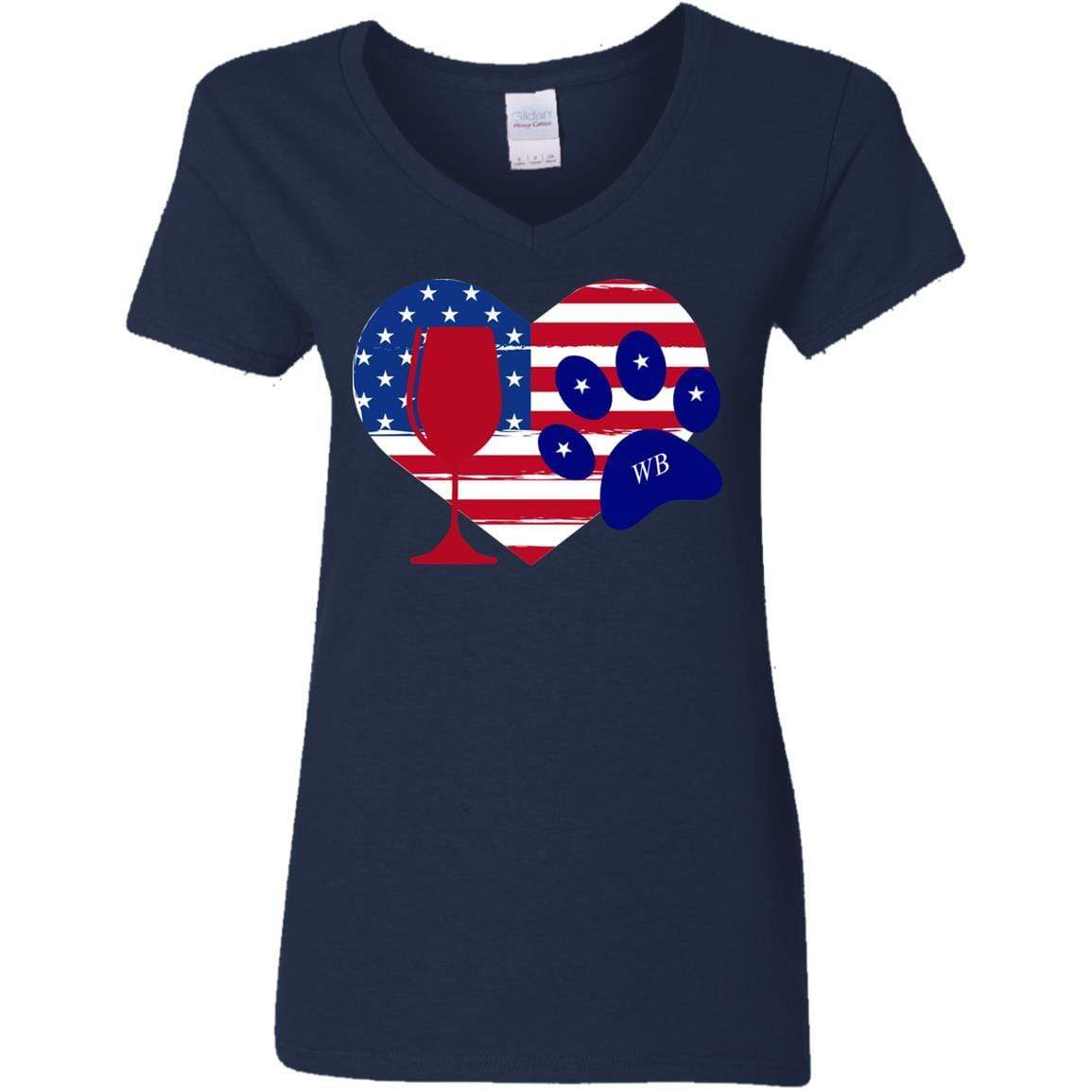 WineyBitches.Co American Wine Paw Heart Ladies' 5.3 oz V-Neck T-Shirt - Perfect for Wine Lovers, Casual Wear & Girls' Night Out