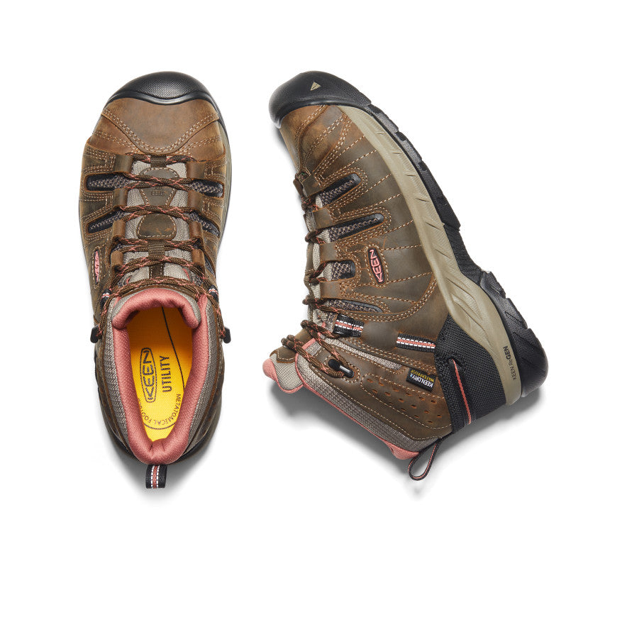 Women's Flint II Waterproof Soft Toe Work Boots - Cascade Brown/Brick Dust | Slip Resistant, Comfortable for Outdoor, Hiking & Construction Work