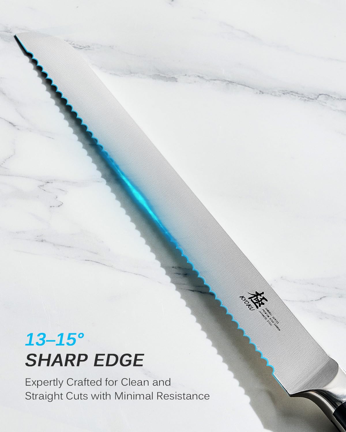 KYOKU 10-Inch Serrated Bread Knife - Japanese High Carbon Steel Samurai Series Knife for Slicing Homemade Bread, Pastries & Cakes | Pakkawood Handle, Full Tang Design with Protective Sheath | Perfect for Bakeries, Home Kitchens & Professional Chefs