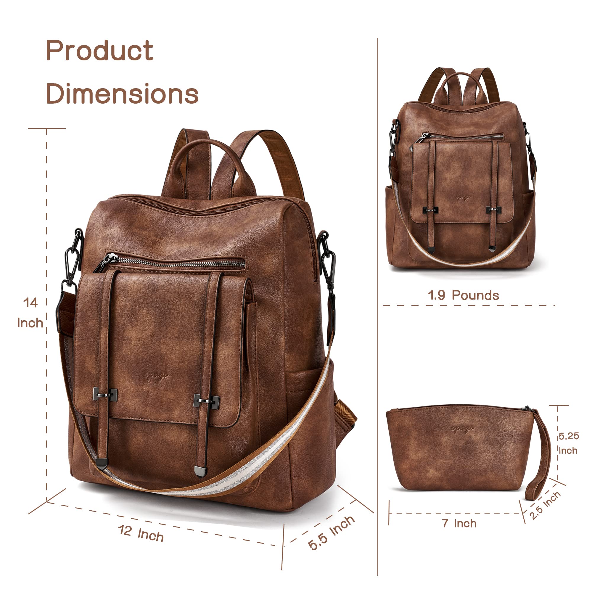 OPAGE Women's Leather Backpack Purse - Stylish Travel Backpack & Shoulder Bag with Wristlet Strap (14-inch Height) - Perfect for Work, College, Commuting & Weekend Getaways