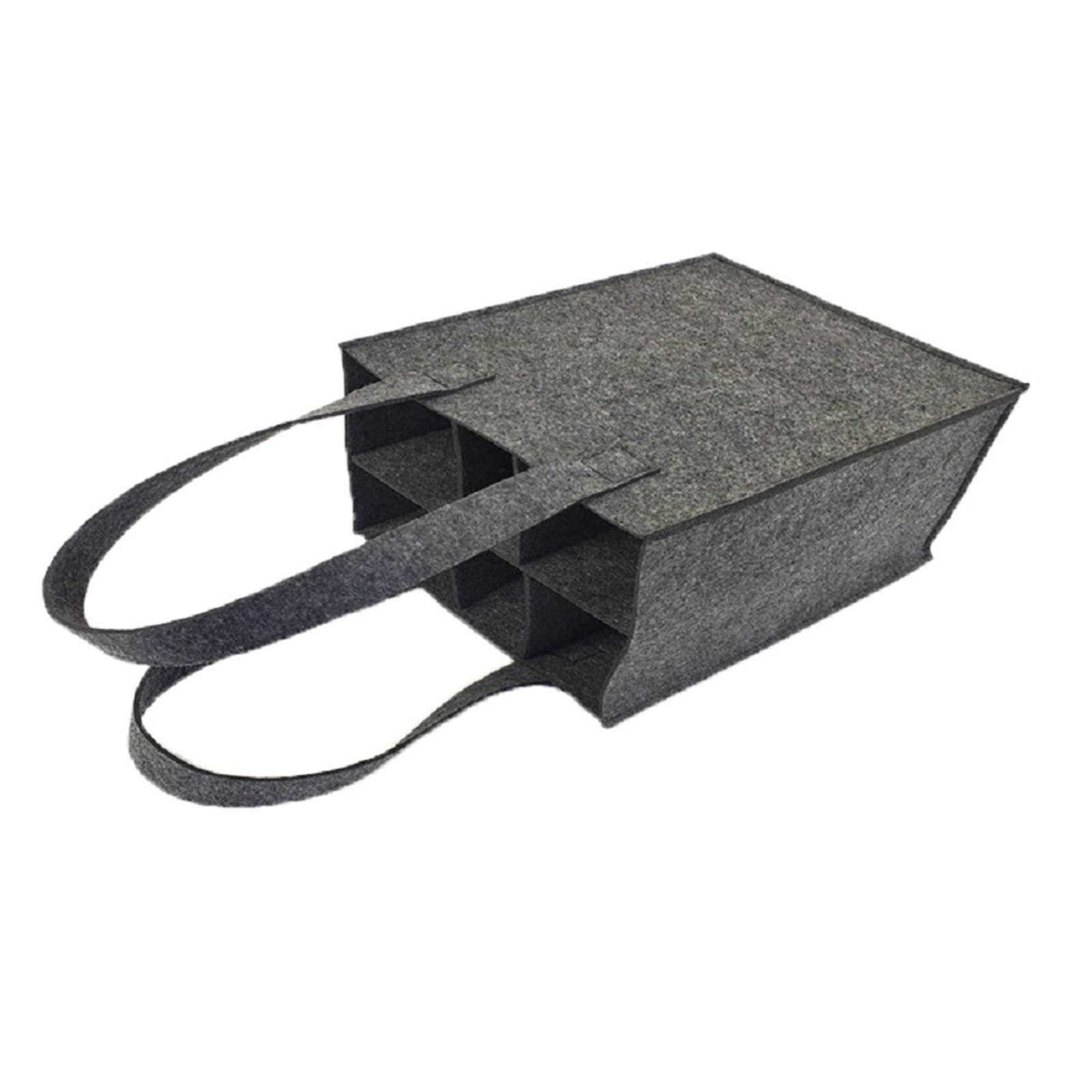 6 Bottle Reusable Wine Tote Bag - Insulated Felt Wine Carrier with Comfortable Handle for Travel, Camping, Picnic & Gifts - Perfect for Outdoor Adventures & Wine Lovers (Grey)