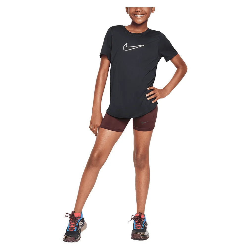 Girls' Dri-FIT One Short Sleeve Training Top - Black & White - Moisture-Wicking Workout Shirt for Running, Yoga & Gym