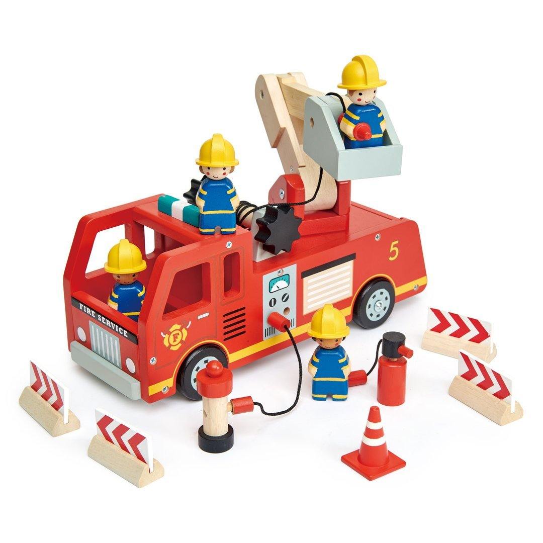 Tender Leaf Toys Wooden Fire Engine Truck - Realistic Toddler Fire Truck Toy for Pretend Play, Gift for Boys & Girls - Perfect for Imaginative Play, Firefighter Role Play, and Preschool Learning