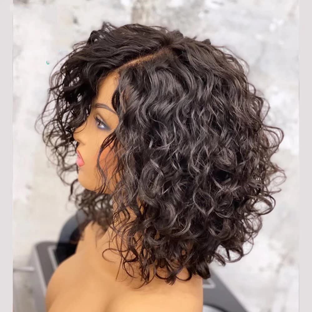 13x6 HD Transparent Lace Front Wig - Brazilian Human Hair Short Loose Deep Wave Bob Cut | Pre-Plucked Baby Hair | 8 Inch Pixie Curly Wig for Black Women - Perfect for Daily Wear, Parties & Special Occasions