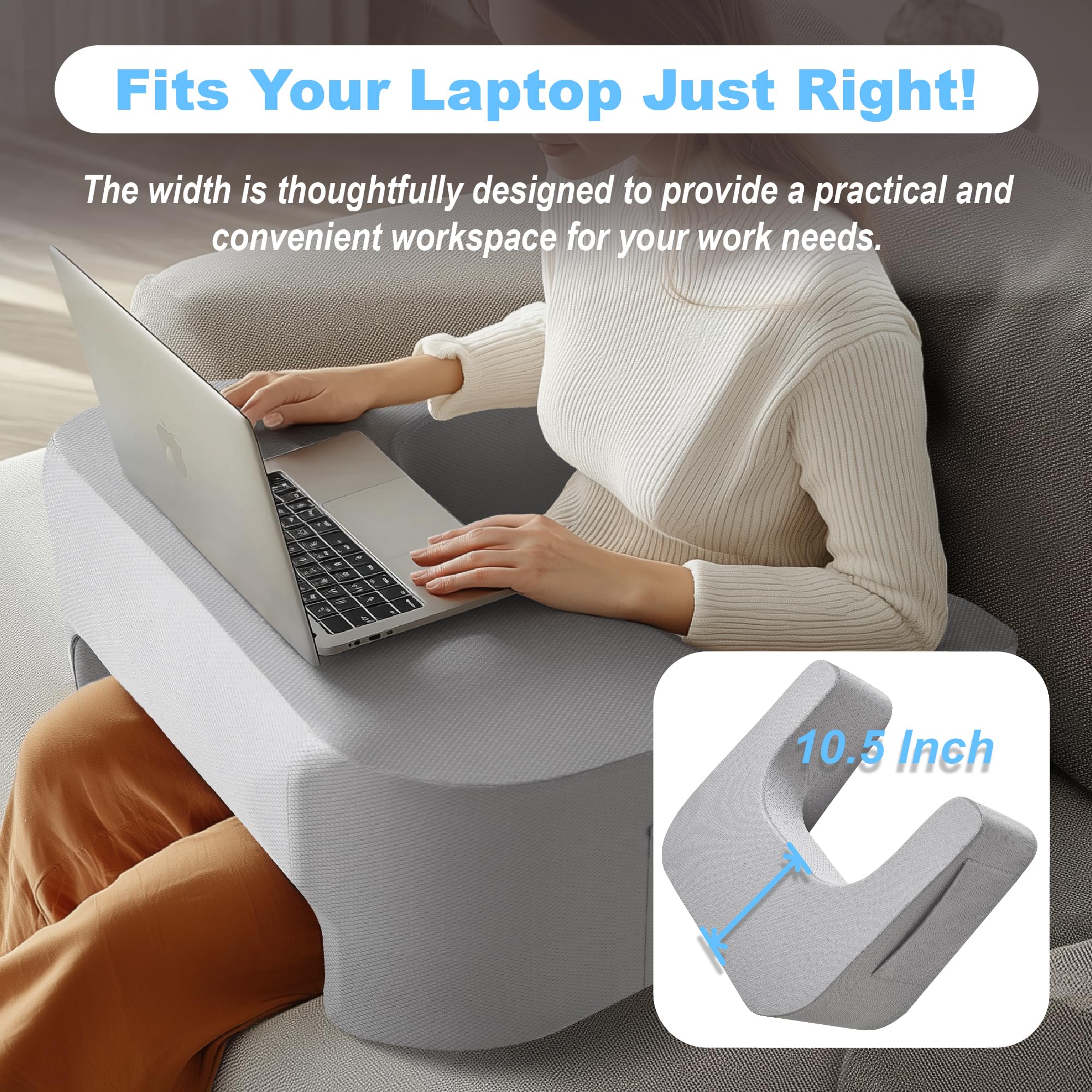 **Codi Memory Foam Reading & Gaming Pillow with Side Pocket - Large Soft Lap Desk Pillow for Adults, Perfect for Bed, Couch, or Office - Ideal Gift for Gamers & Book Lovers (Grey)**