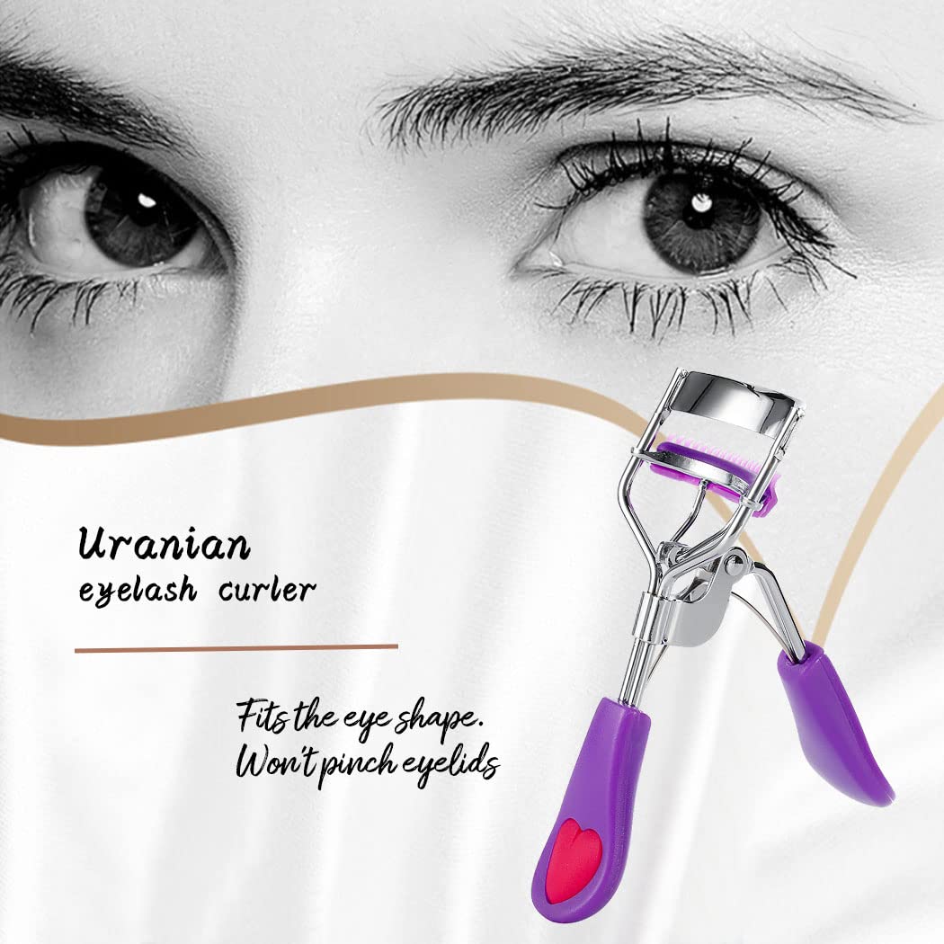 Premium Eyelash Curler with Comb & 2 Replacement Pads – Professional Lash Curling Tool for Women & Girls (Purple) – Perfect for Home, Travel & Salon Use