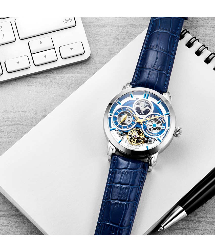 Luciano Automatic 46mm Skeleton Watch for Men - Stainless Steel Mechanical Timepiece with Open Heart Design - Perfect for Business, Formal Events & Gift Giving