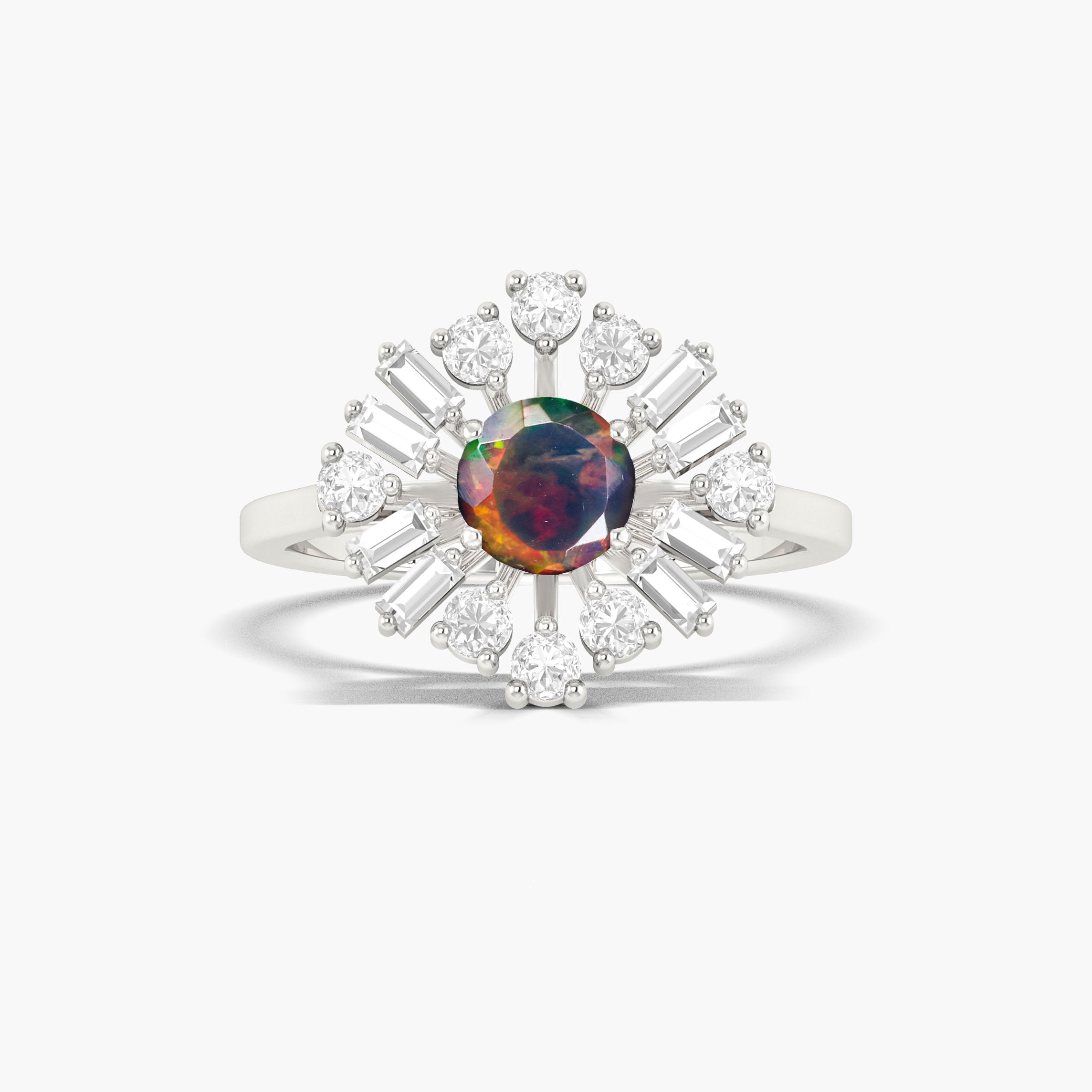 Ethiopian Opal Wedding Ring - Round Black Rainbow Fire Opal Jewelry for Engagement, Anniversary & Special Occasions