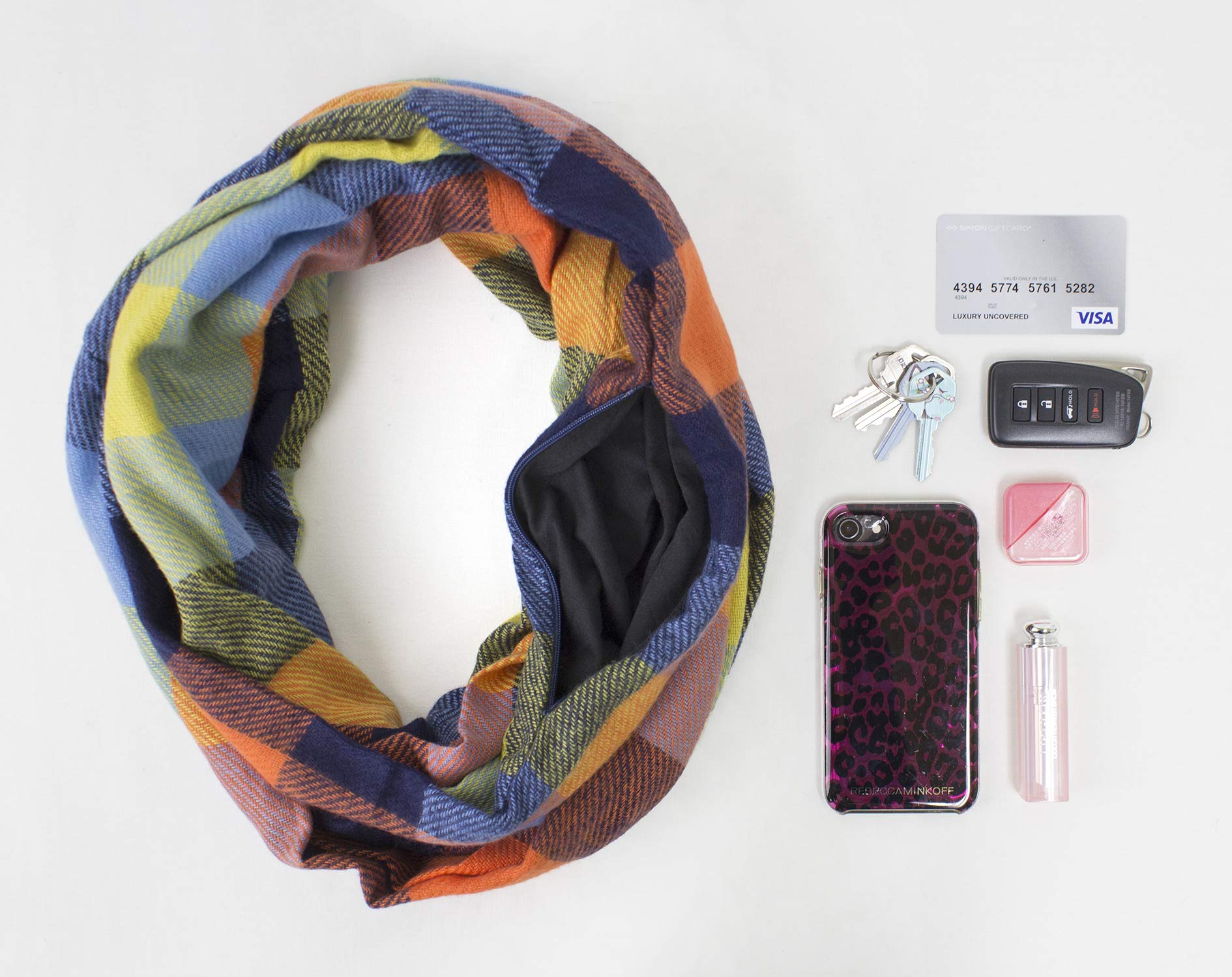 Stylish Winter Plaid Infinity Scarf with Hidden Zipper Pocket - Warm Fashion Travel Scarf for Women & Men | Perfect for Cold Weather, Outdoor Activities & Holiday Gifts
