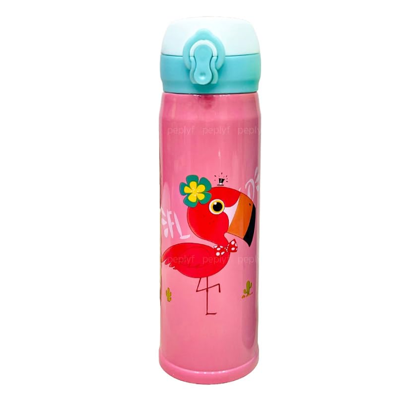 Stainless Steel Insulated Water Bottle for Kids - 420ml Leak Proof Cute Flamingo Design | BPA Free | Perfect for School, Picnic, Sports & Outdoor Activities | Pink
