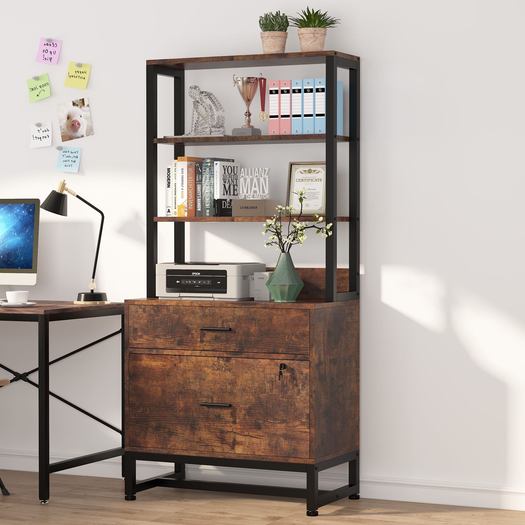 2-Drawer Vertical File Cabinet with Open Shelves - Compact Office Storage for Documents & Supplies | Perfect for Home, Office & Small Business Organization