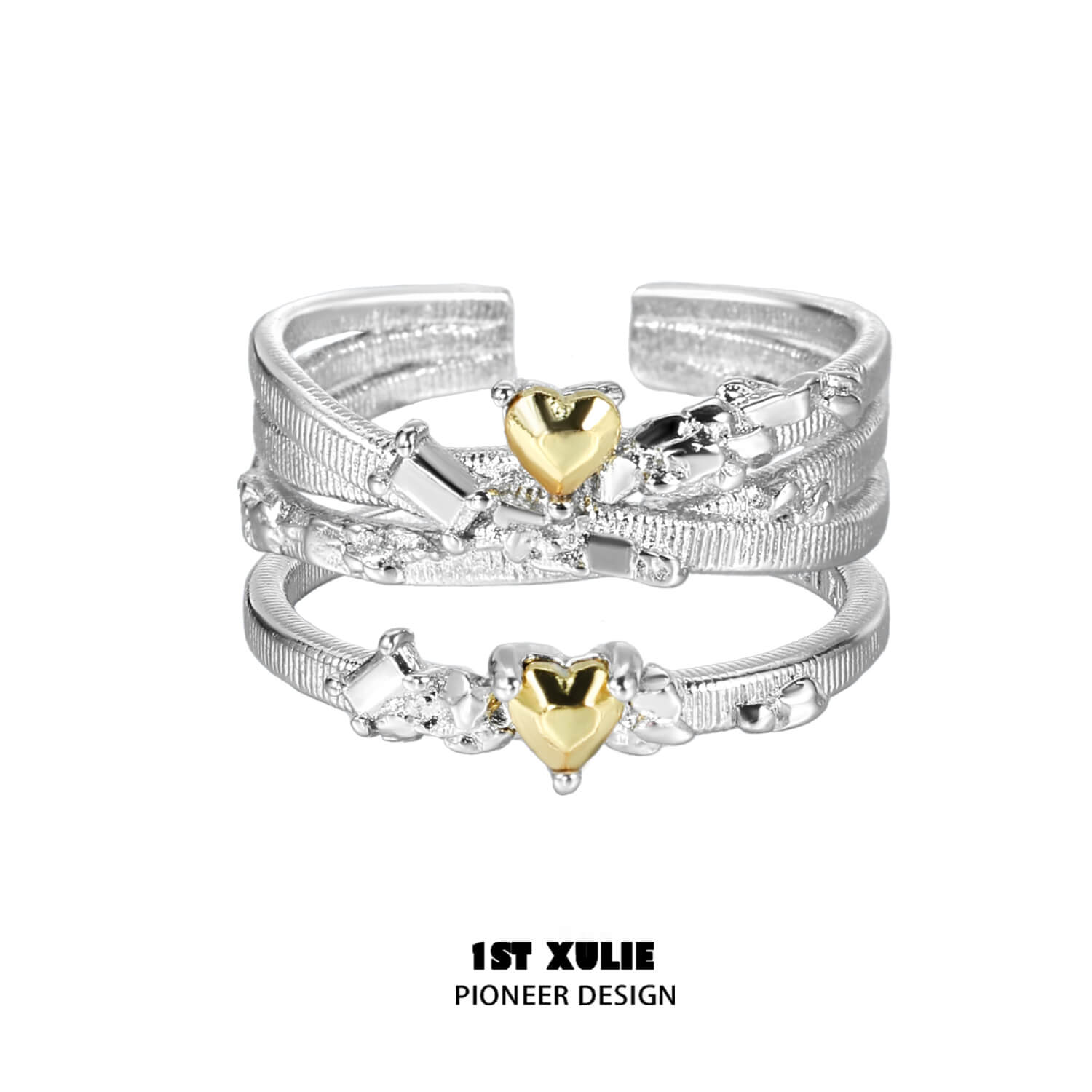 Immortal Lover S925 Sterling Silver Golden Heart Rings for Women - Elegant Couple Promise Rings for Anniversary, Valentine's Day Gift & Romantic Occasions
