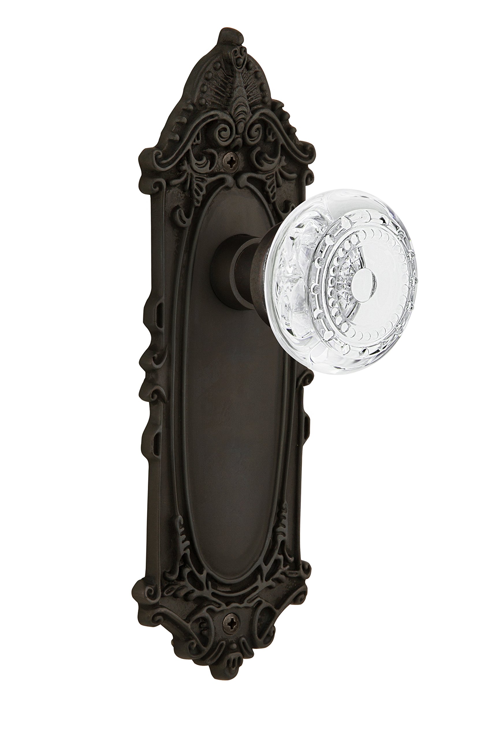 Nostalgic Warehouse 752201 Victorian Privacy Door Plate with Crystal Meadows Knob - 2.75 Inch Oil-Rubbed Bronze - Perfect for Bedroom, Bathroom & Vintage Home Decor