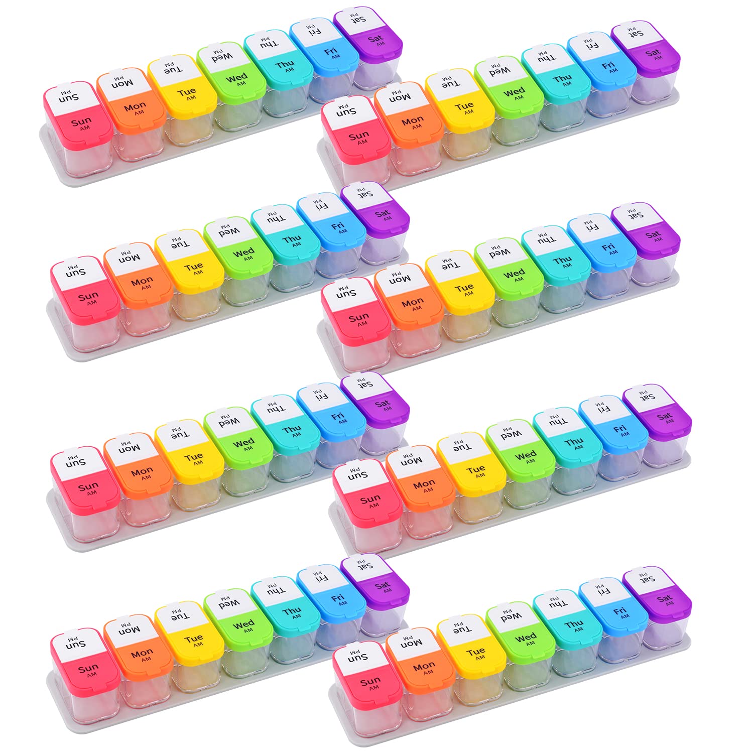 Greencycle Weekly Pill Organizer - 2 Times Daily Moisture-Proof Medicine Box with 8 Compartments for Vitamins, Fish Oil & Supplements | Perfect for Seniors, Arthritis Patients & Travel Use (8 Pack)