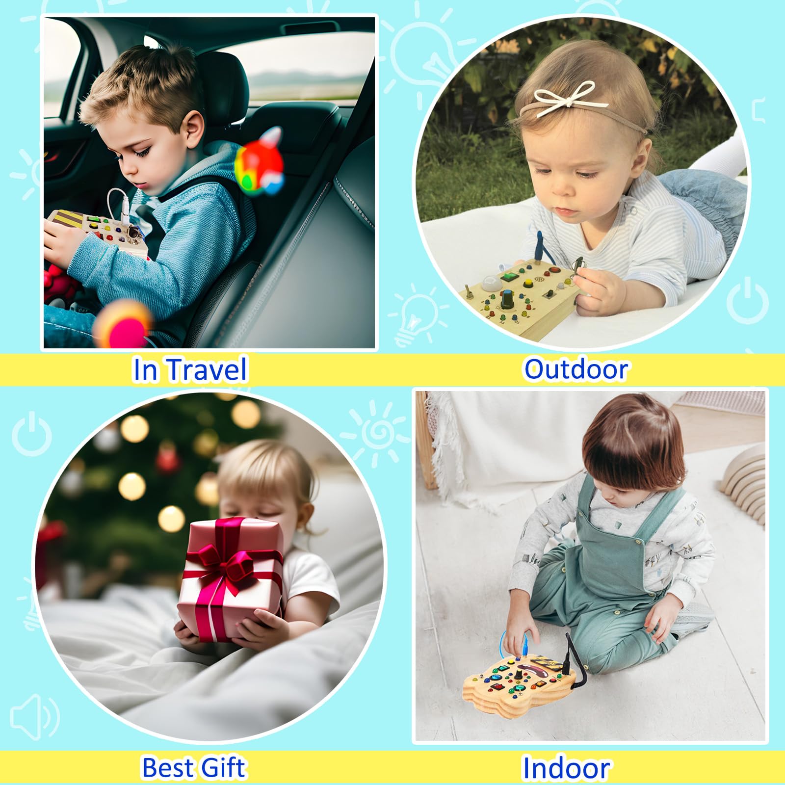 Montessori Busy Board - Wooden Sensory Toys for Toddlers 1-4 Years Old, Educational Learning Toy for 6-18 Month Babies - Perfect Gift for Boys & Girls | Develop Fine Motor Skills at Home & Travel