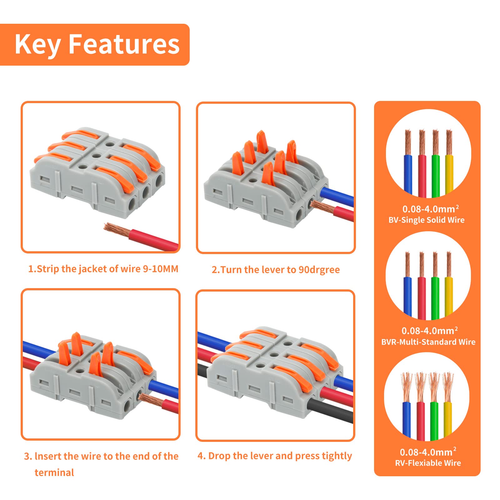 35PCS Lever Wire Nut Connectors - 1 Way Inline Compact Universal Electrical Splicing Connectors for 24AWG Wires | Quick Wiring Solution for Home, Office & DIY Electrical Projects