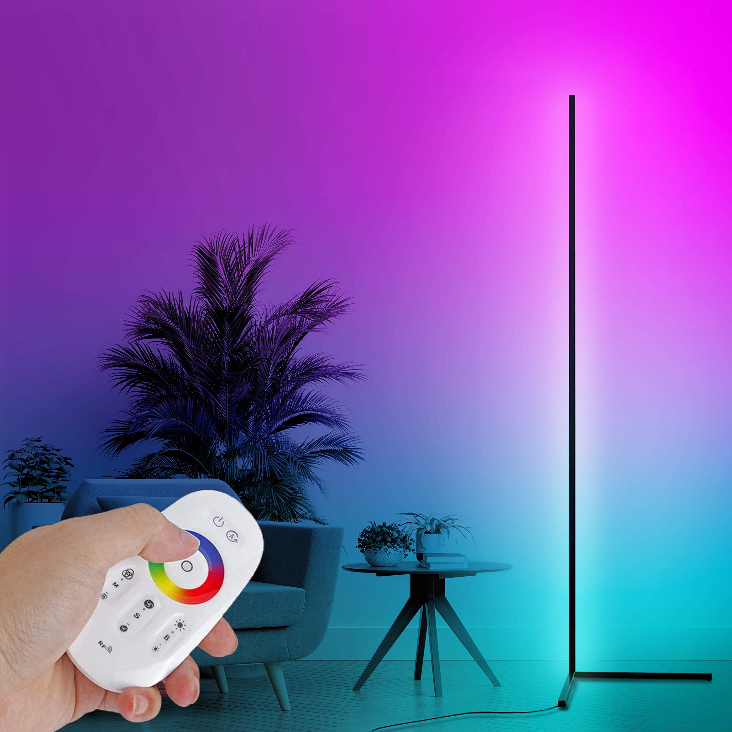 Apollo RGB LED Corner Floor Lamp - Modern Dimmable Standing Light with Remote Control for Living Room, Bedroom & Home Decor | Adjustable Color Changing Mood Lighting (Onyx Black) | Perfect for Gaming Setup, Movie Nights & Relaxing Ambiance