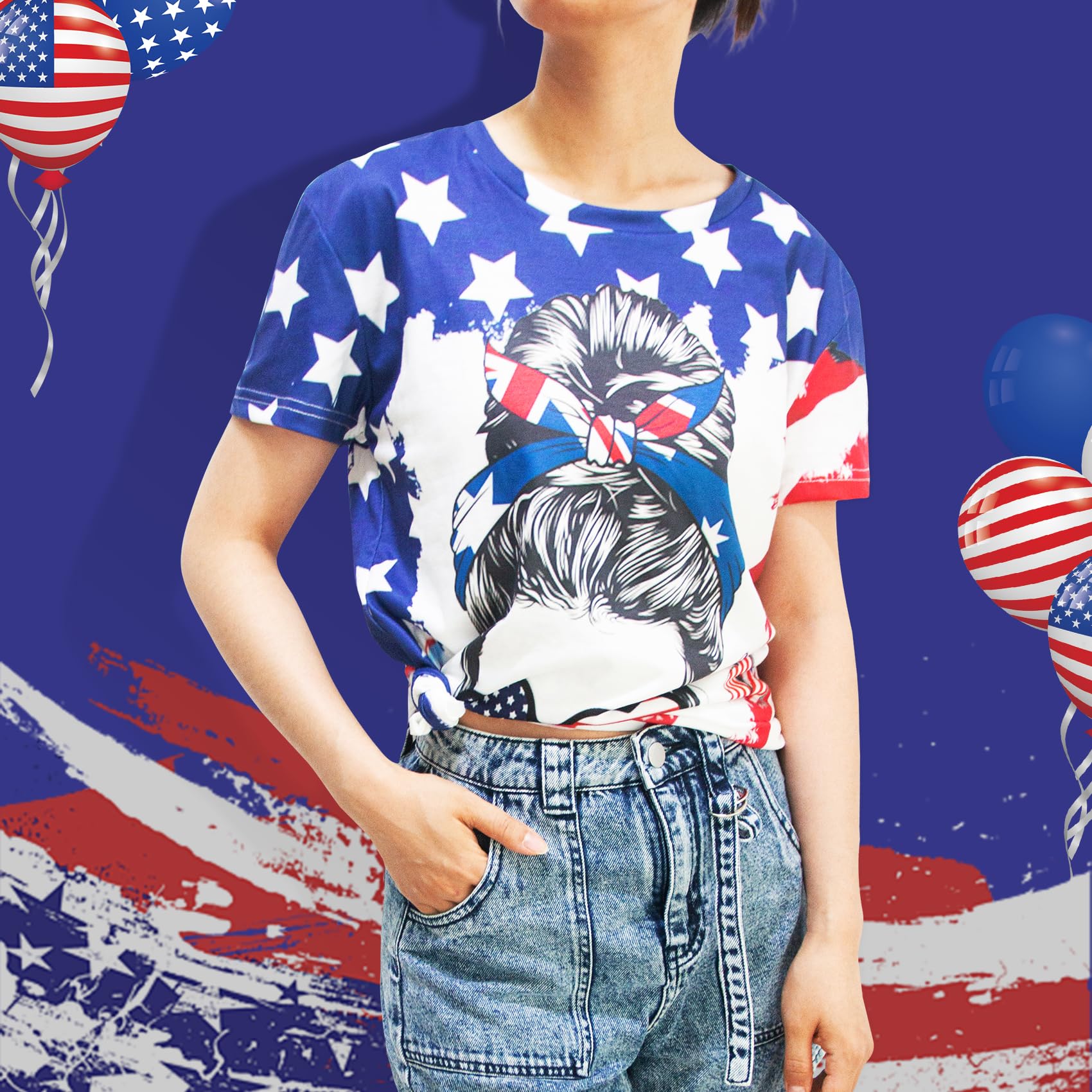 Women's 4th of July Patriotic T-Shirt - USA Flag Graphic Short Sleeve Top for Independence Day | Perfect for BBQ, Fireworks & Summer Celebrations