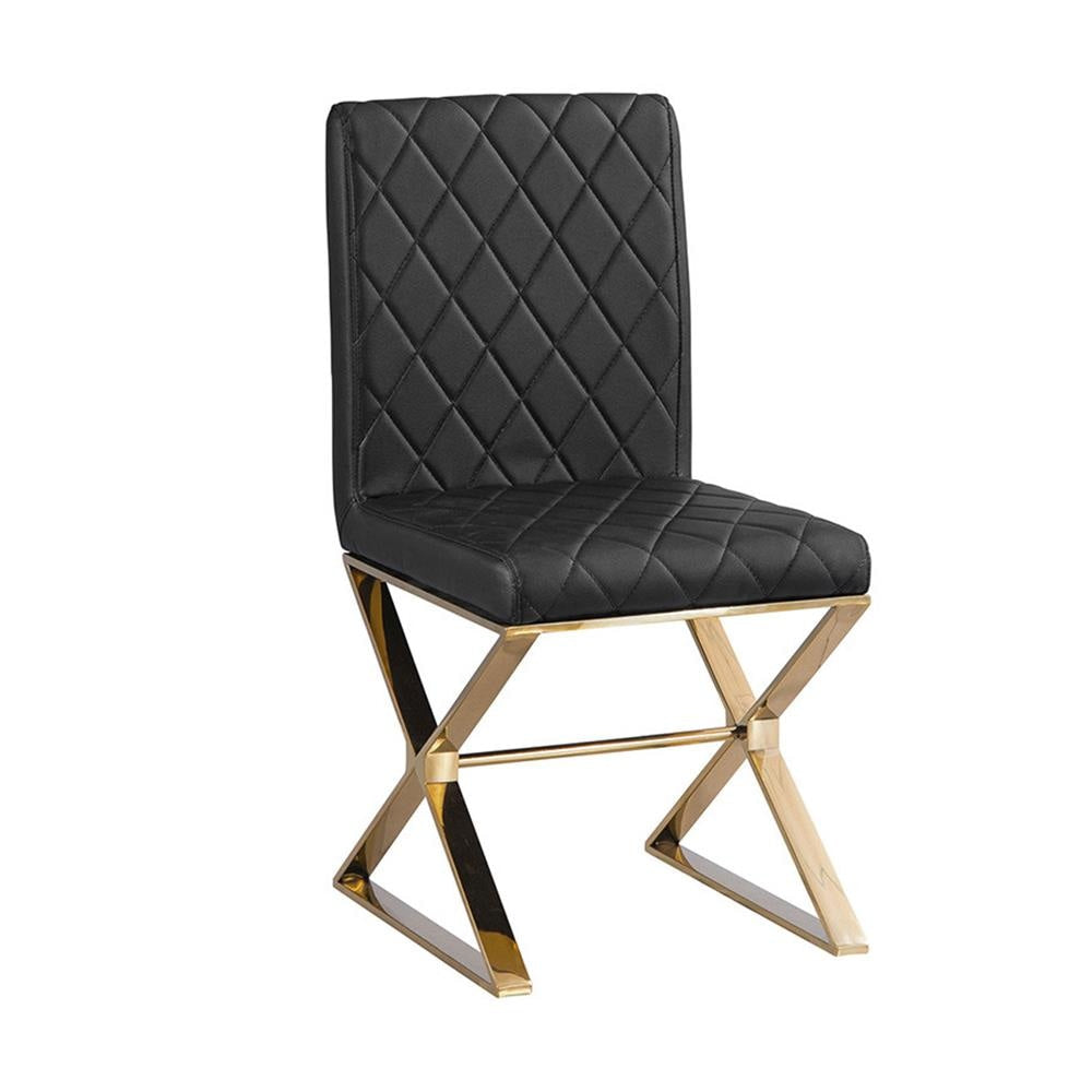 2X Modern Dining Chairs with Stainless Gold Frame & Black PU Leather Seat - Elegant Kitchen, Dining Room, Restaurant Furniture for Home & Commercial Use