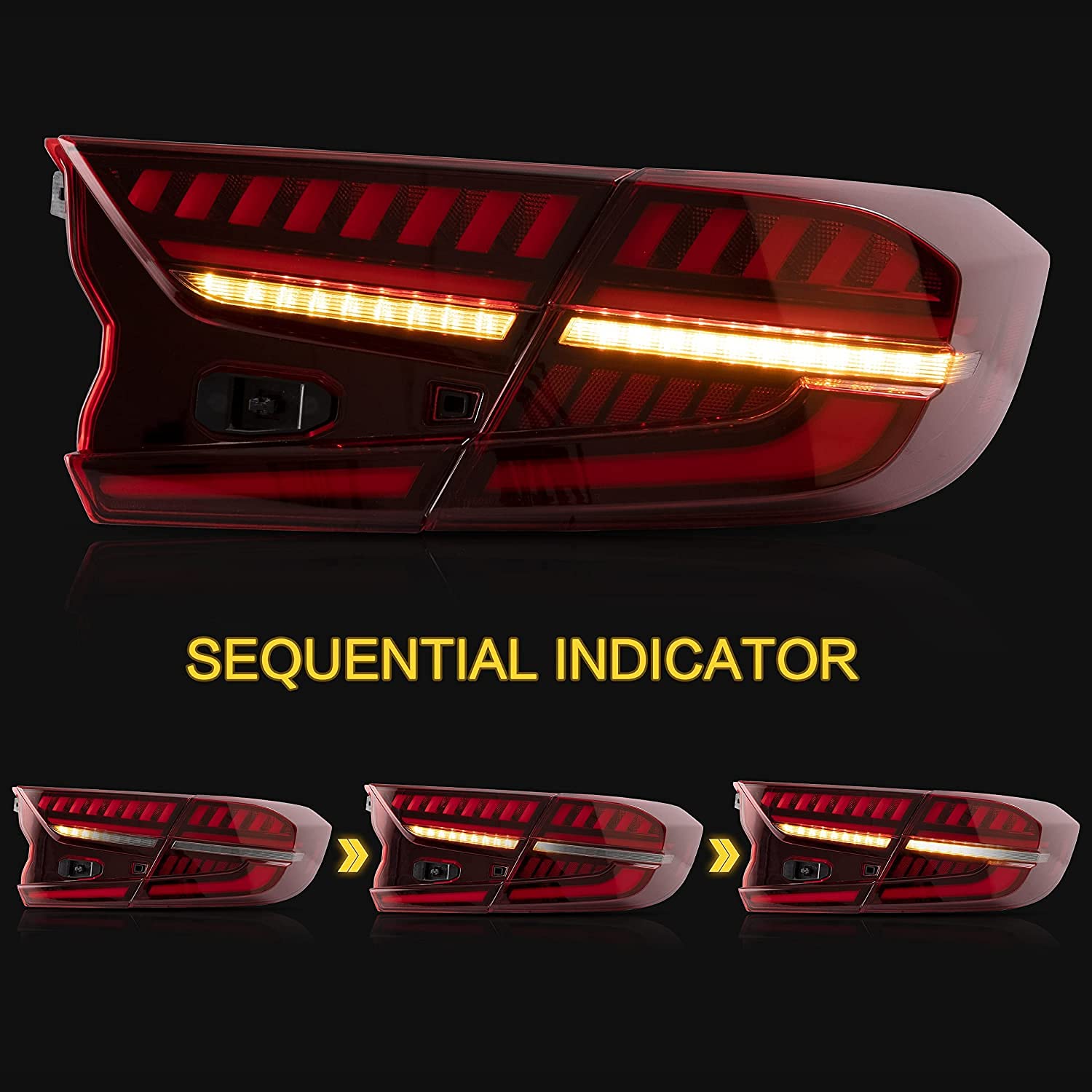 VLAND LED Tail Lights Assembly for Honda Accord 10th Gen (2018-2022) - Sequential Turn Signals, Bright Reverse Lights, Plug & Play Installation - Red Lens Style | Upgrade Your Car's Rear Lighting for Night Driving & Enhanced Safety