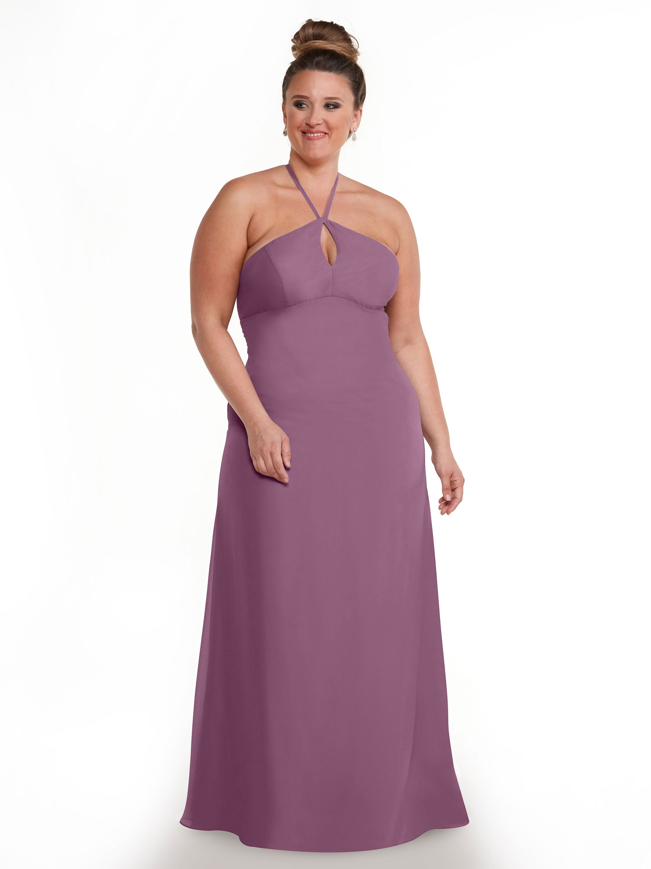 Elegant A-Line Chiffon Bridesmaid Dress with Keyhole Halter Neckline - Perfect for Weddings, Formal Events & Special Occasions