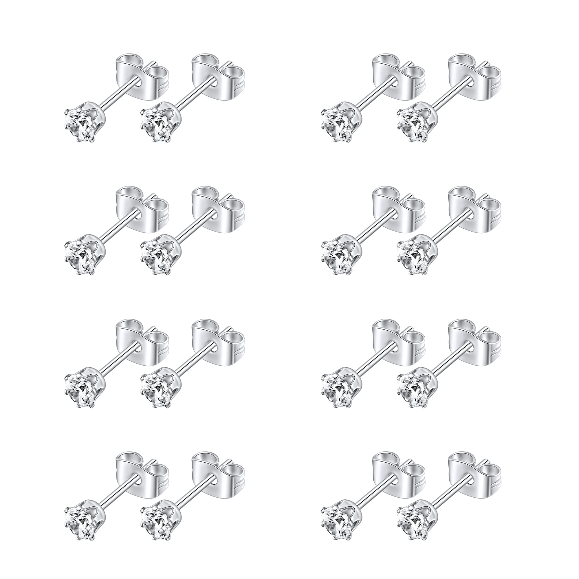 Stainless Steel Cubic Zirconia Stud Earrings for Women - Hypoallergenic Small CZ Earrings Set - Perfect for Everyday Wear, Gift Giving & Special Occasions