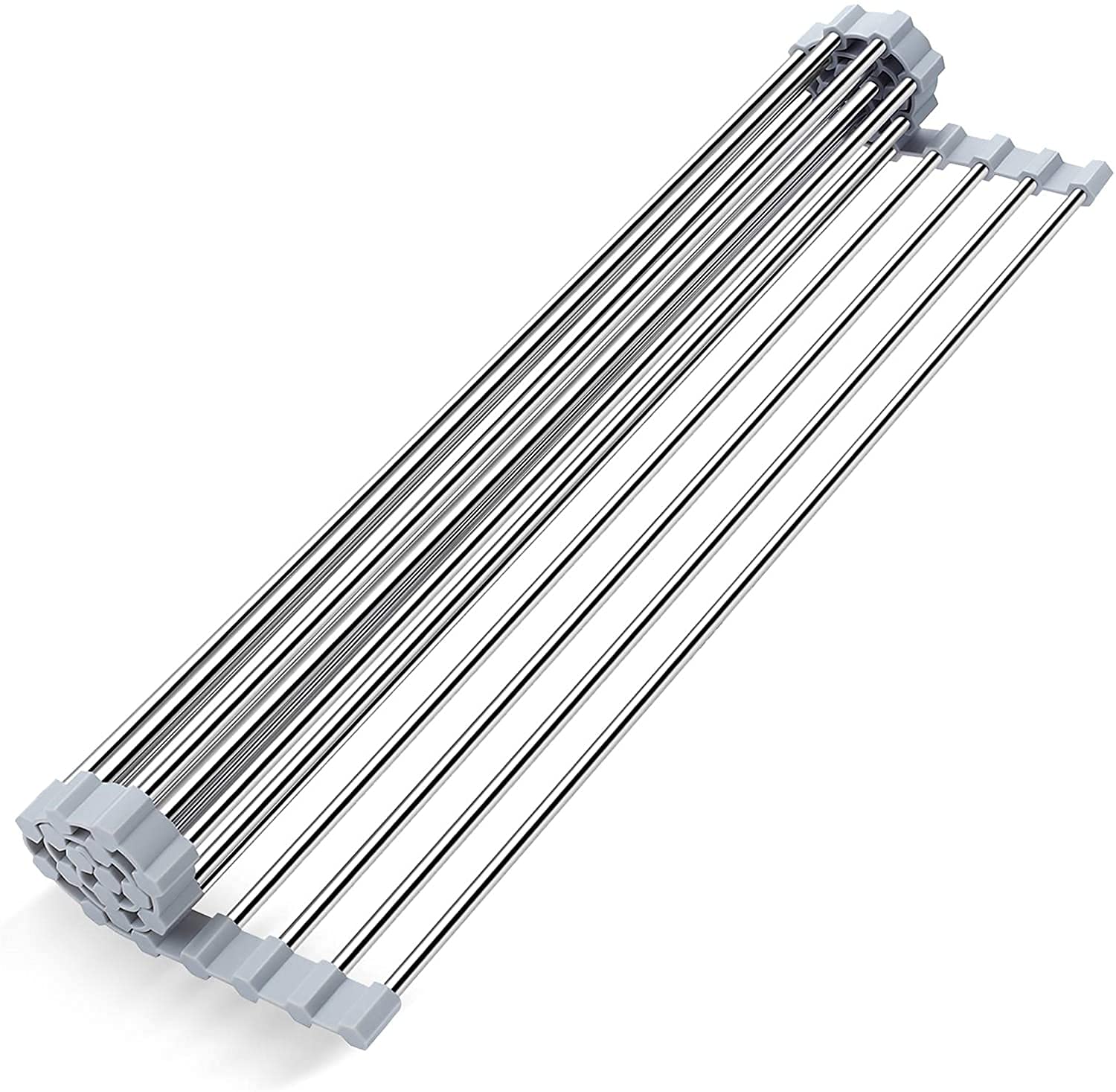 Dullrout Roll Up Dish Drying Rack - 17.8 x 11.2 Inch Stainless Steel Over The Sink Organizer | Foldable, Heat-Resistant & Space-Saving Kitchen Storage | Perfect for Small Spaces, RV, Camping & Apartment Living