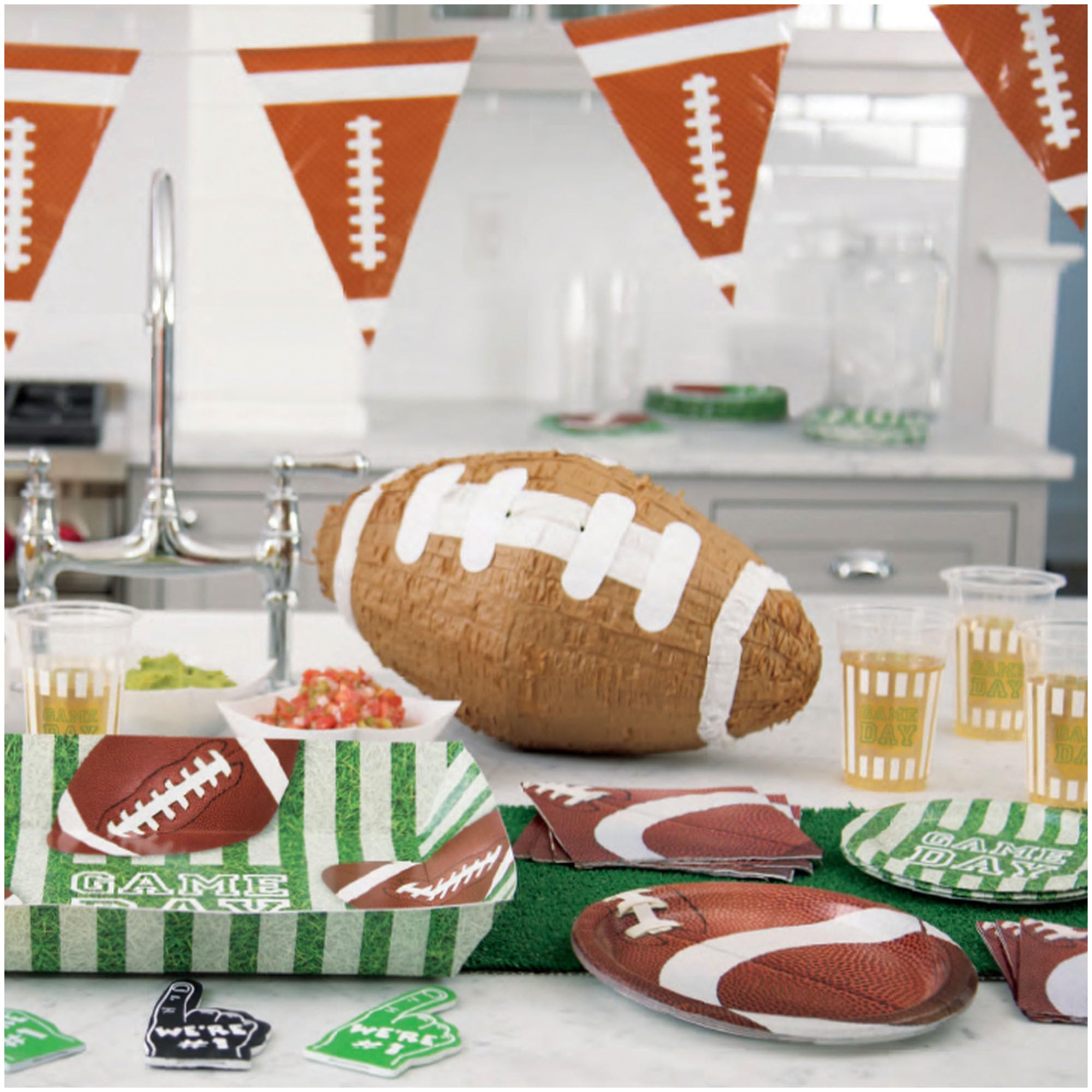 Football Party Supplies Set - 16 Oval Paper Dinner Plates, Luncheon Napkins & Beverage Cups for Game Day Tailgating & Sports Themed Events