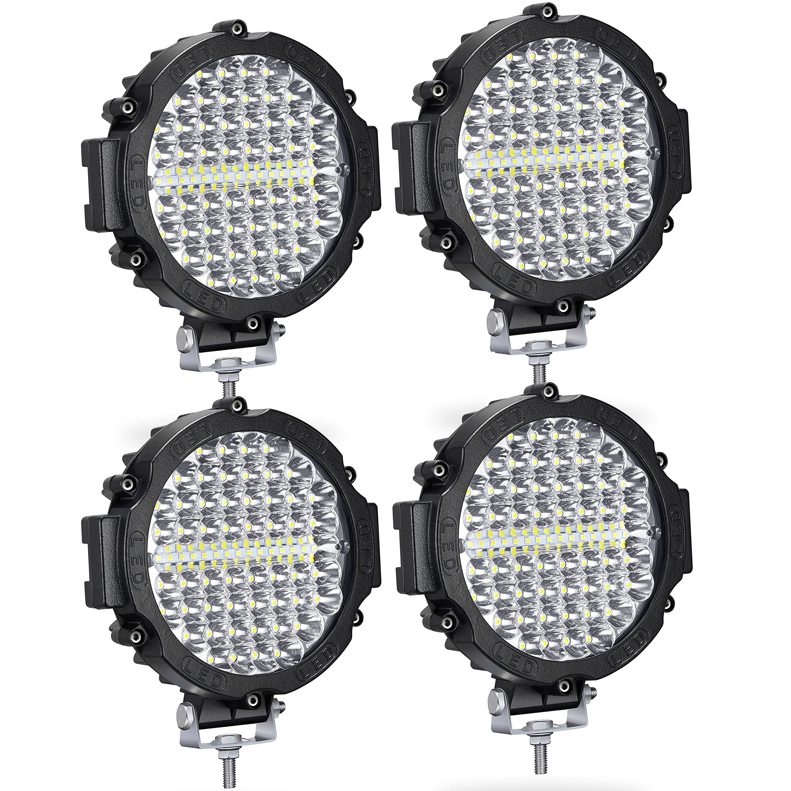 Round LED Off Road Lights 210W 21000lm - Heavy Duty Truck Tractor LED Work Light Pods, Auxiliary Driving Fog Lights for Snowmobile Golf Cart ATV UTV RV Plow - Durable Offroad Lighting for Hunting Camping Trail