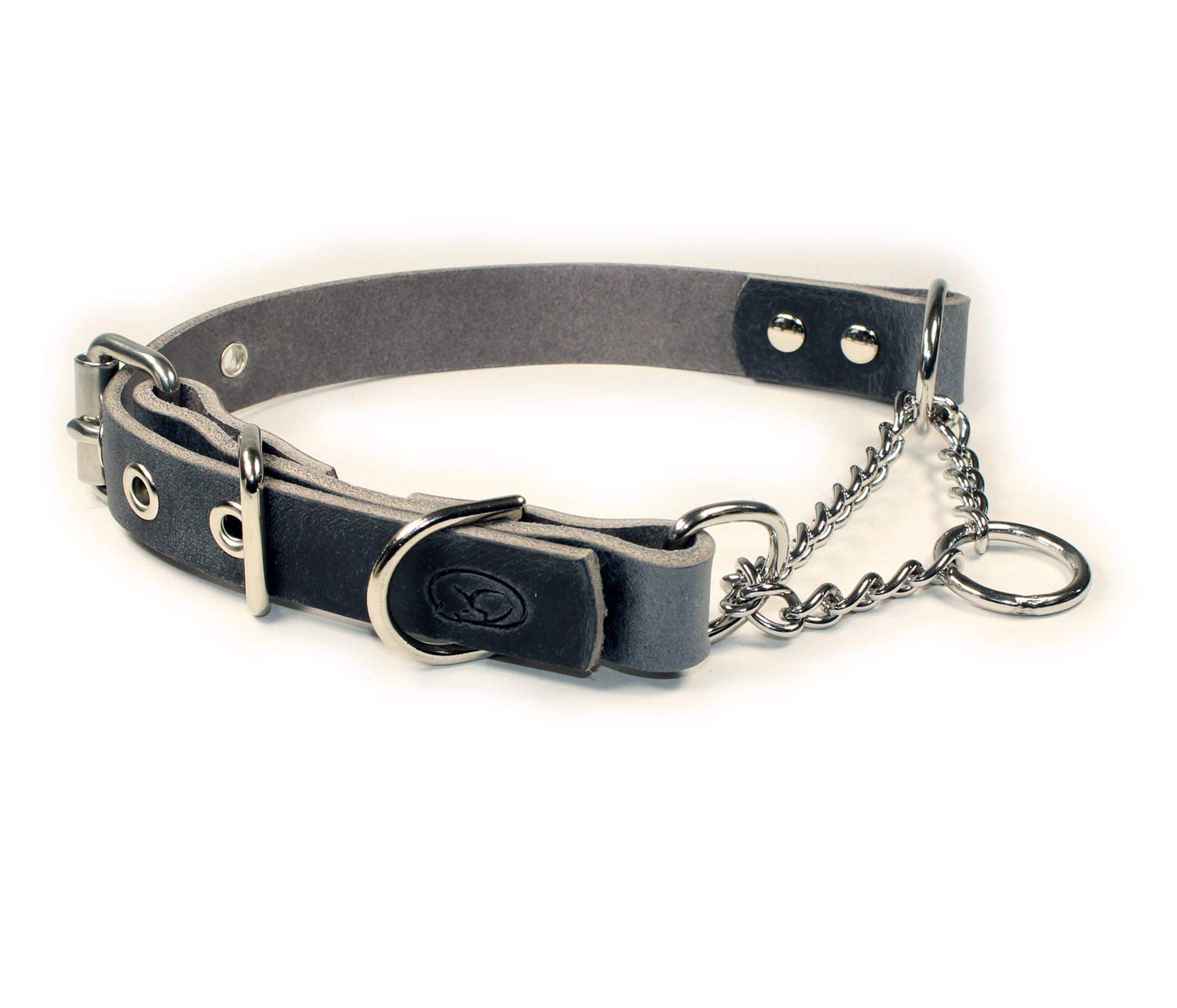Sleepy Pup Adjustable Leather Martingale Dog Collar - Limited Slip Half-Check Training Collar for Medium & Large Dogs (20