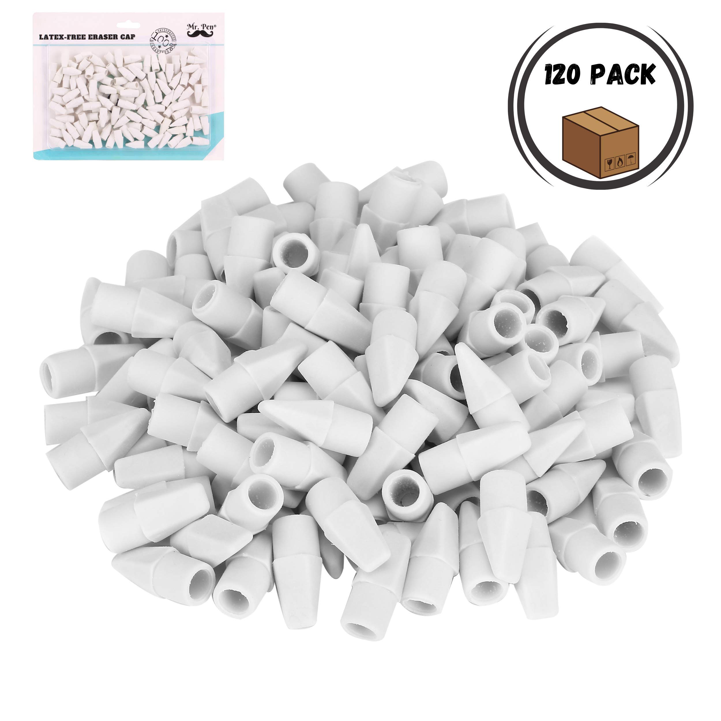 Mr. Pen White Pencil Erasers 120pc - Pencil Top Eraser Caps for School & Office