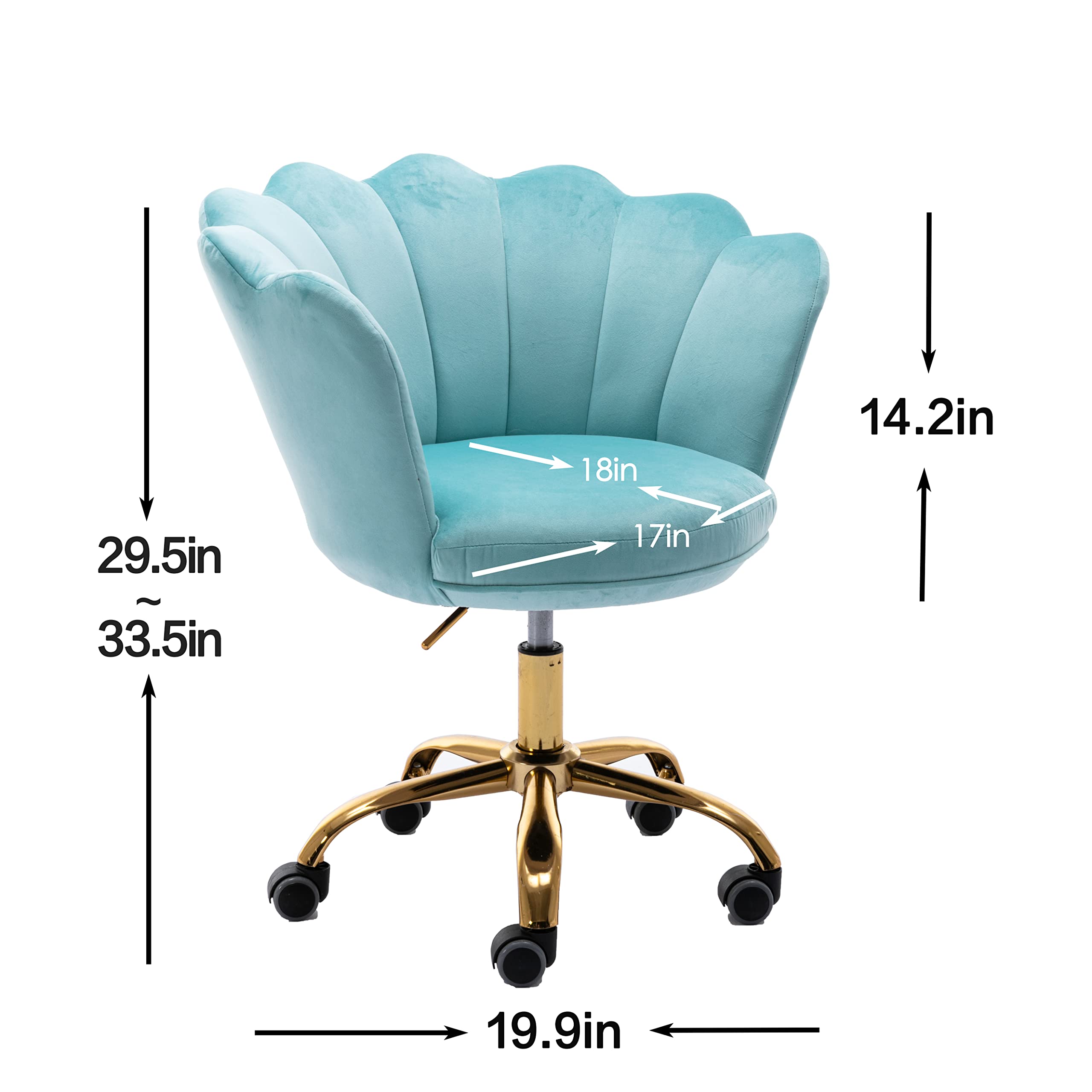 Ergonomic Modern Home Office Chair - Adjustable Swivel Desk Chair with Wheels for Work, Study & Makeup - Velvet Upholstered Task Chair for Living Room & Bedroom (Light Blue) - Perfect for Remote Work, Gaming & Vanity Areas