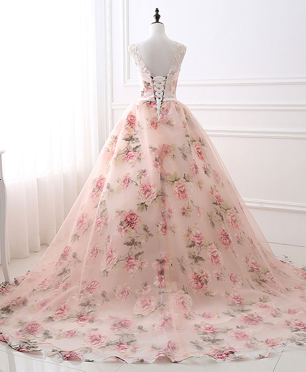 Elegant Pink Round Neck Tulle Lace Long Prom Dress - Formal Evening Gown for Homecoming, Wedding, and Special Occasions