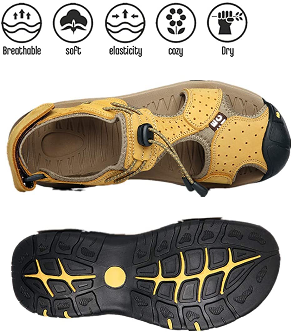 Asifn Men's Outdoor Hiking Leather Sandals - Waterproof Closed Toe Sport Slides for Walking, Fishing & Climbing | Summer Athletic Shoes for Beach, Camping & Water Activities