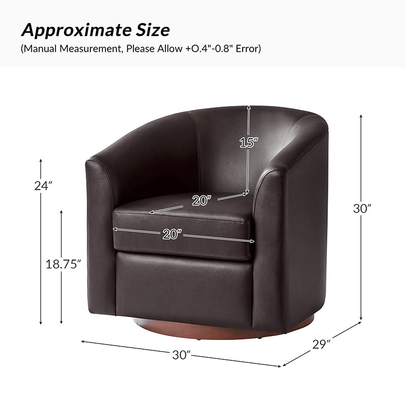 360 Degree Swivel Barrel Faux Leather Chair - Modern Accent Chair for Living Room, Office & Lounge - Comfortable PU Leather Recliner with Smooth Rotation