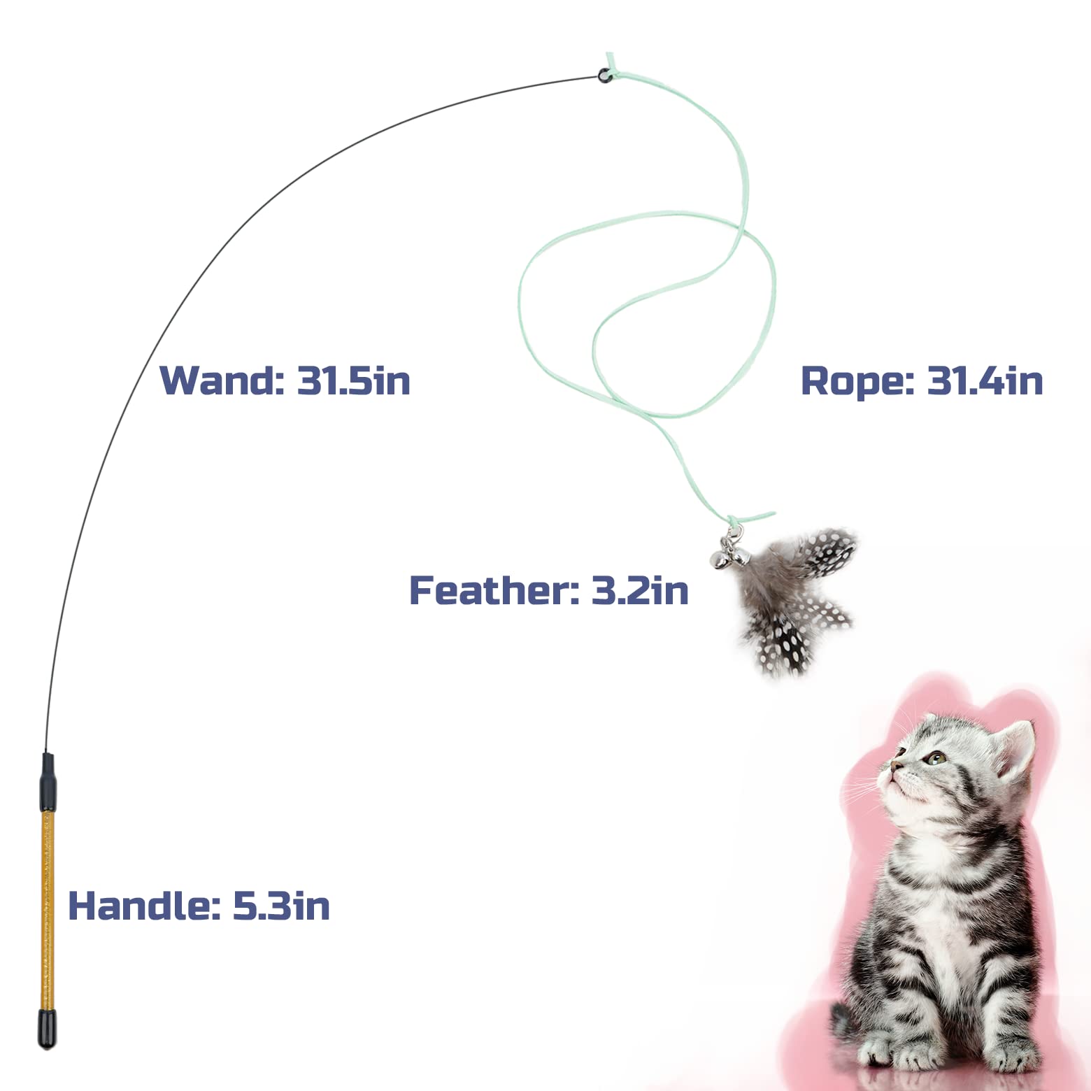 Interactive Cat Feather Wand Toy Set - 2PCS Elastic Wands & 7PCS Feather Refills - Fun Kitten Toys for Indoor Cats to Play & Chase - Perfect for Exercise, Bonding & Stimulation