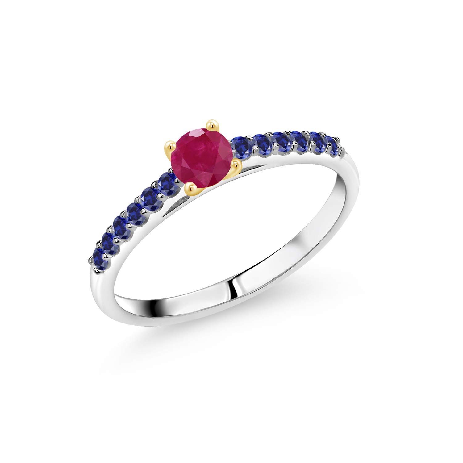925 Sterling Silver & 10K Yellow Gold Women's Engagement Ring with Red Ruby & Blue Created Sapphire (0.59 CTTW) - Elegant Promise Ring for Proposals, Anniversaries & Special Occasions