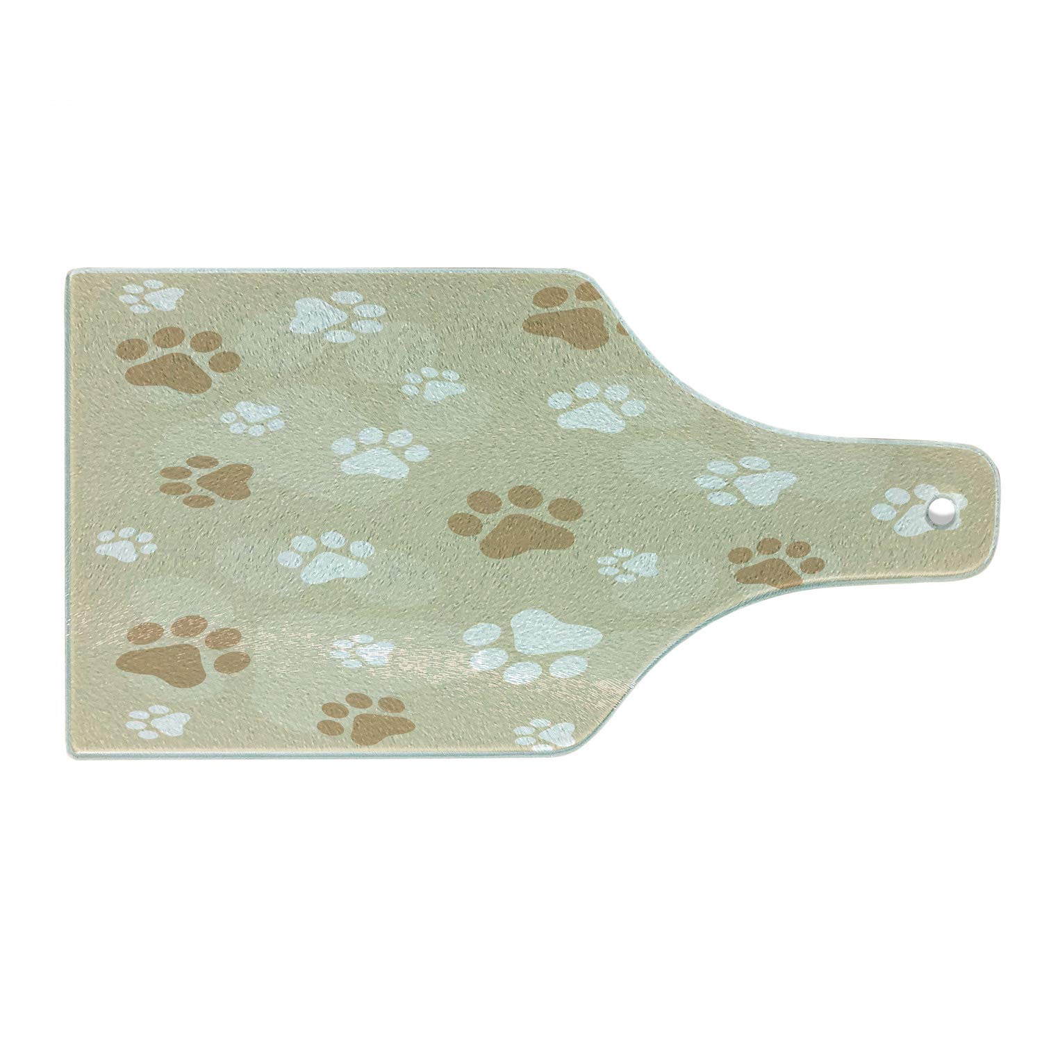 Ambesonne Dog Paws Print Tempered Glass Cutting Board - Wine Bottle Shape, Pale Caramel White Beige - Pet Friendly Decorative Serving Board for Kitchen, Party & Gift Giving