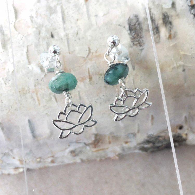 Emerald Lotus Drop Earrings - Sterling Silver Dangle Earrings for Women - Perfect for Weddings, Parties & Special Occasions
