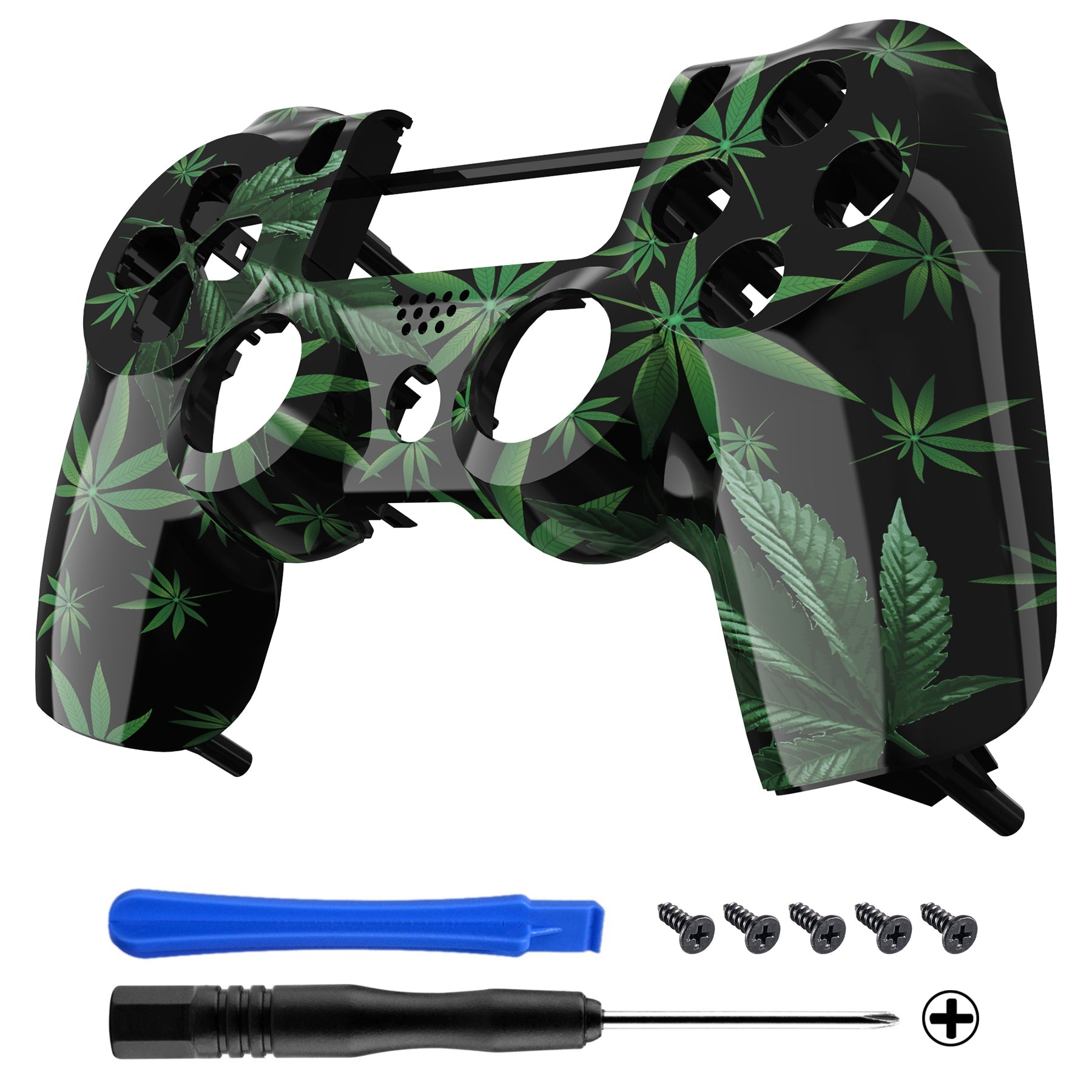 eXtremeRate Replacement Front Housing Shell for PS4 Slim Pro Controller (CUH-ZCT2 JDM-040/050/055) - Green Weeds Leaves Design | Custom Gaming Accessories for Enhanced PS4 Controller Aesthetics | Perfect for Gaming Enthusiasts & DIY Modders