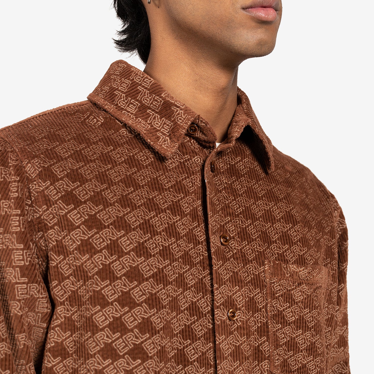 Stylish Corduroy Embossed Button-Down Shirt for Men - Brown Woven Fabric - Perfect for Casual Outings & Office Wear