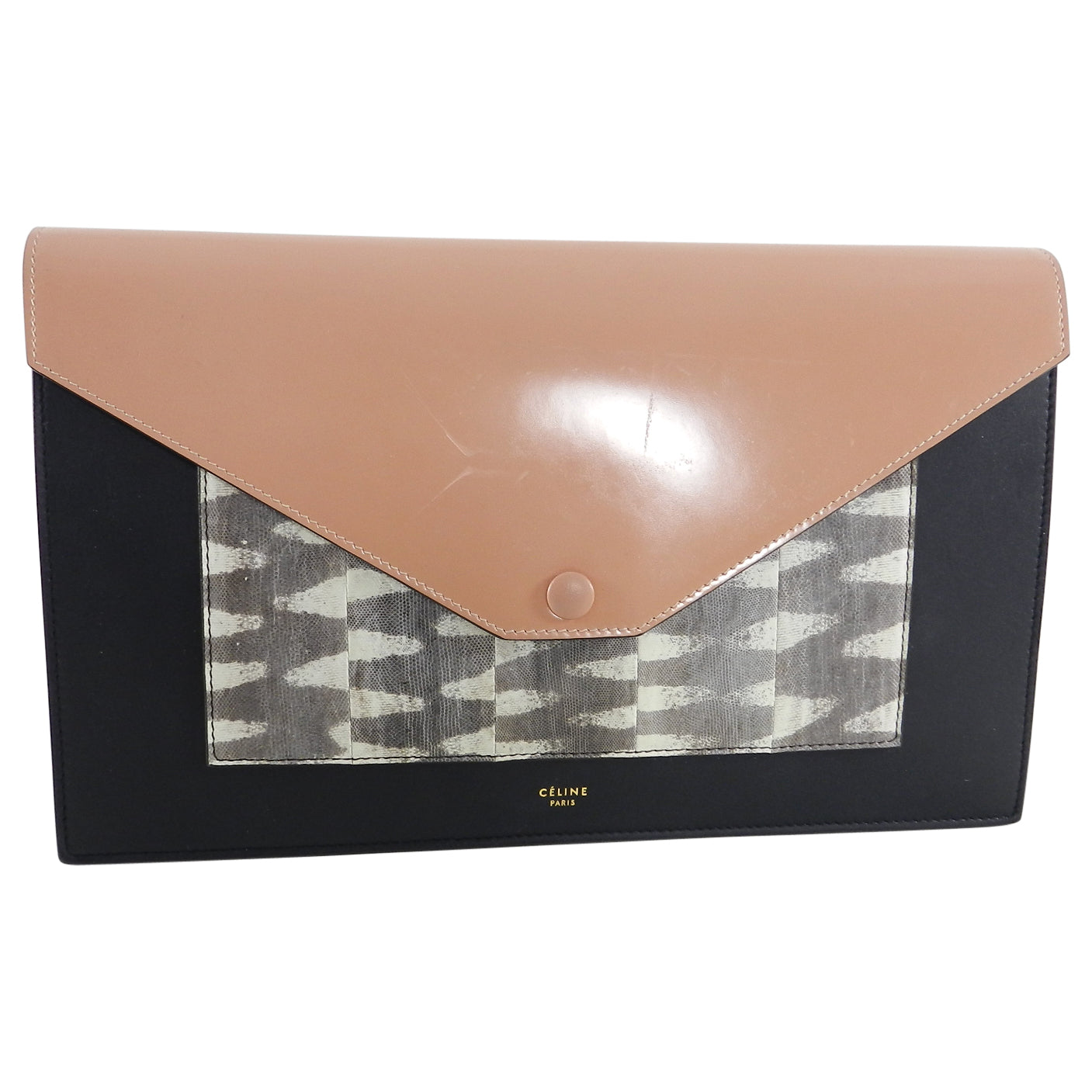 Celine Tricolor Nude and Lizard Leather Pocket Envelope Clutch Bag for Women | Luxury Designer Handbag for Evening Parties, Weddings & Special Occasions