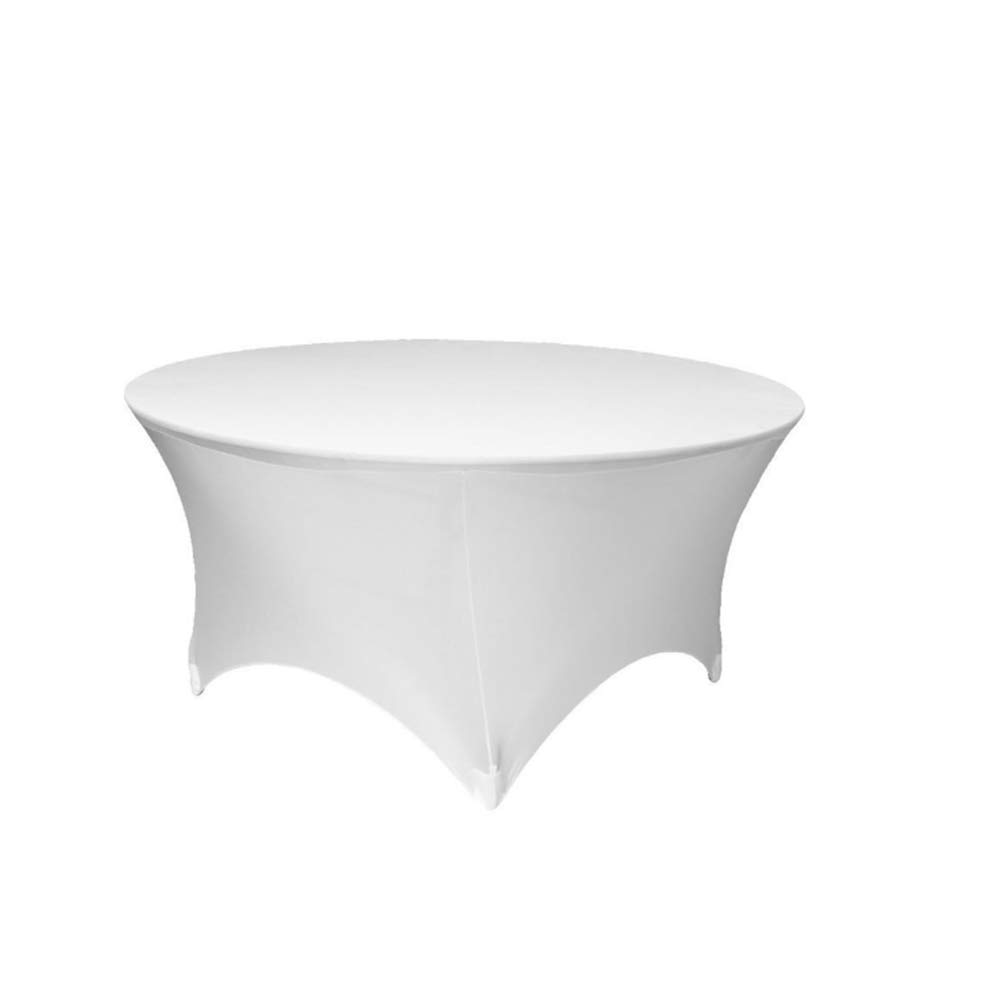 4FT Round Spandex Fitted Stretchable Tablecloth - 48 Inch Diameter Elastic Table Cover for Wedding, Banquet, Party & Home Dining (White) | Washable & Wrinkle-Resistant for Easy Maintenance